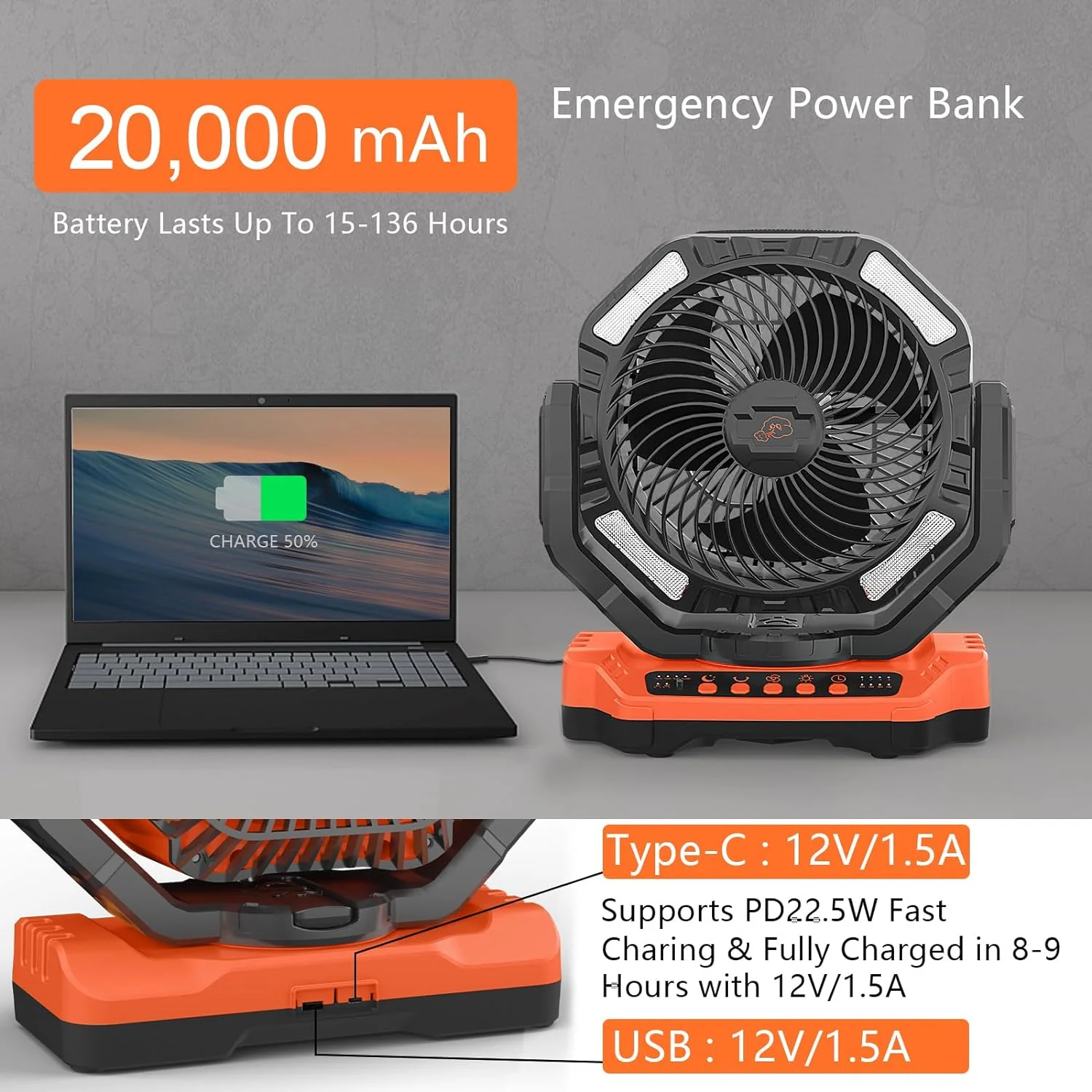 40,000mAh Battery Operated Fan, 13