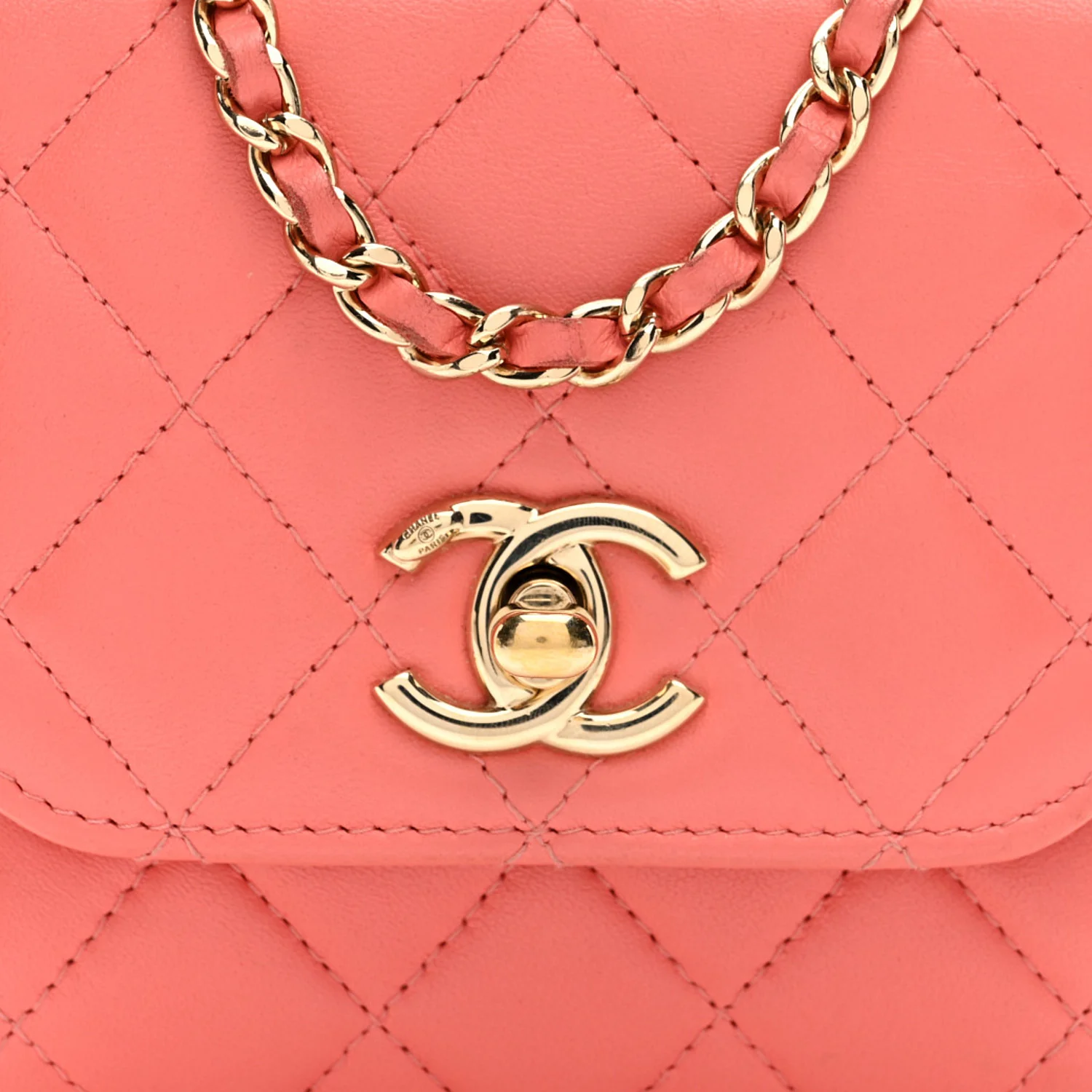 Lambskin Quilted Mini Trendy CC Clutch With Chain Coral Pink
