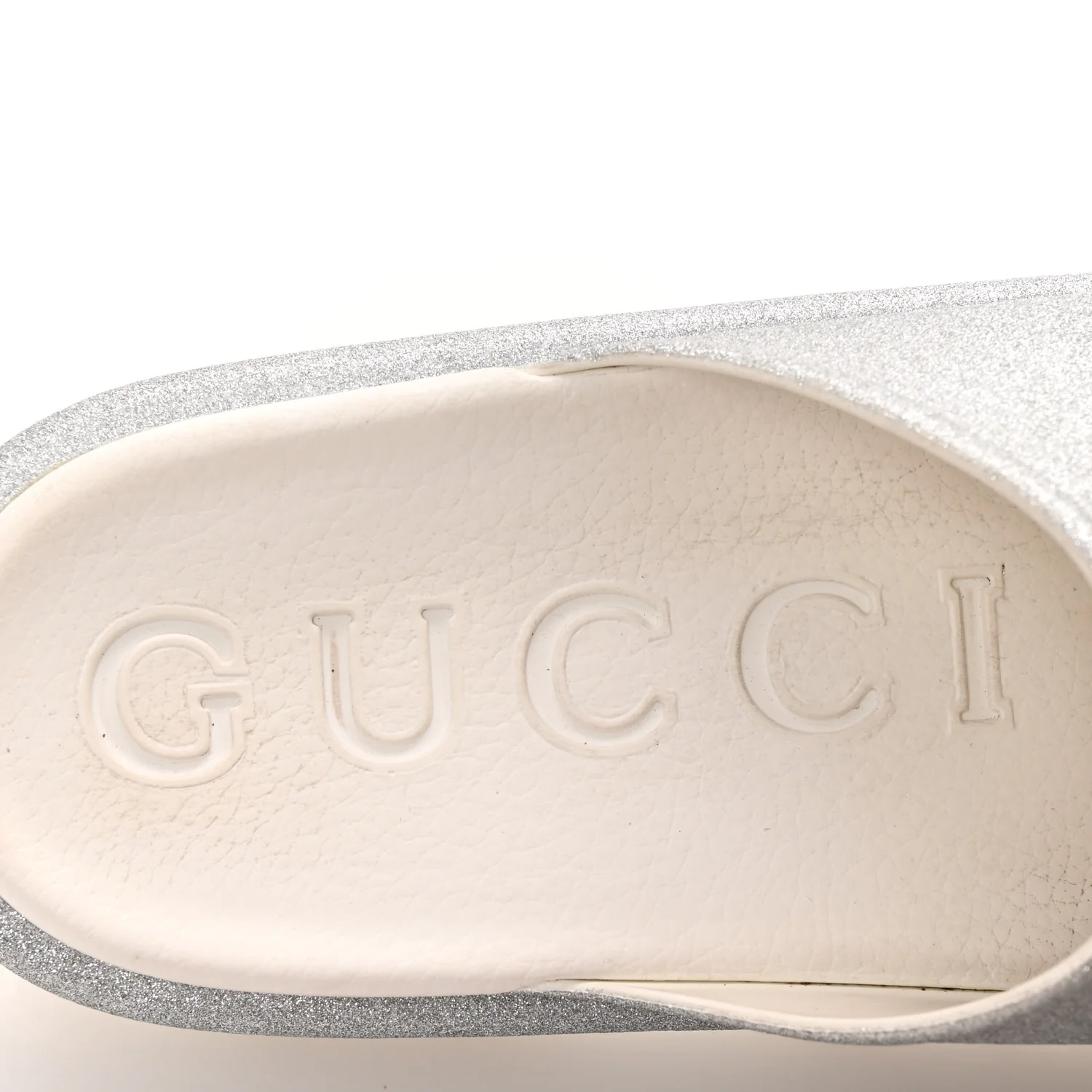 Glitter Rubber Womens Interlocking G Platform 42mm Slide Sandals 40 Silver