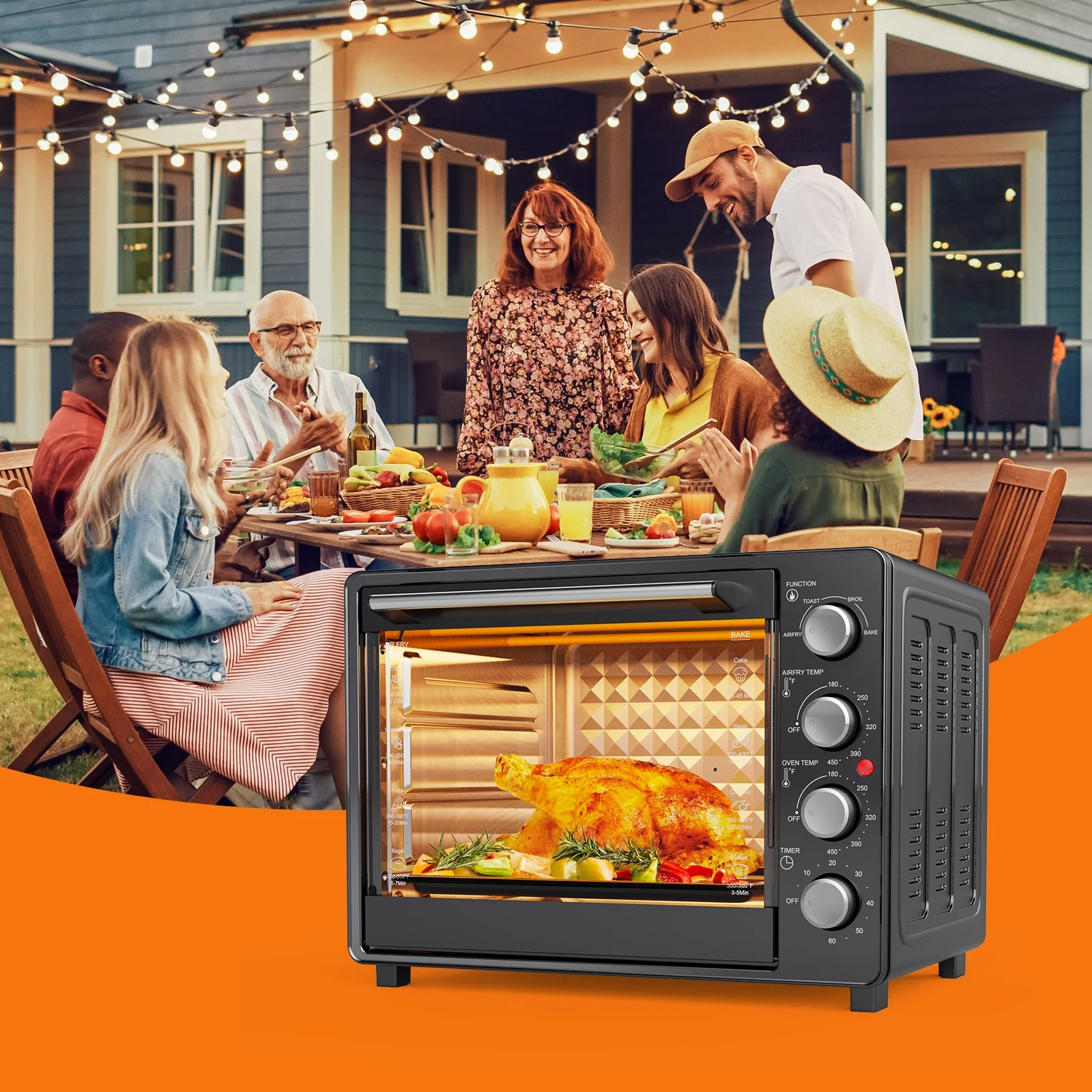 34 QT Super-Large Air Fryer, Oil-Less Air Fryer Toaster Oven Combo with Pizza, Warm, Broil, Toast, Bake, Air Fry, 5 Functions Black - Image 8