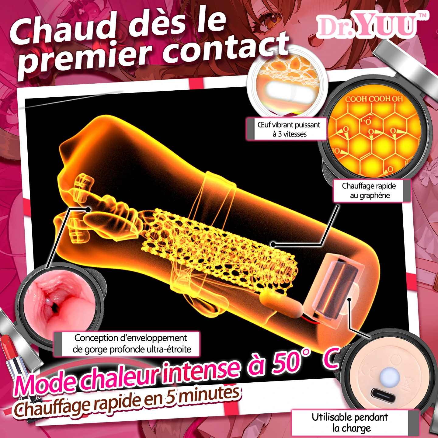 Matériau TPE premium anti-huile, toucher peau douce et lèvres charnues.