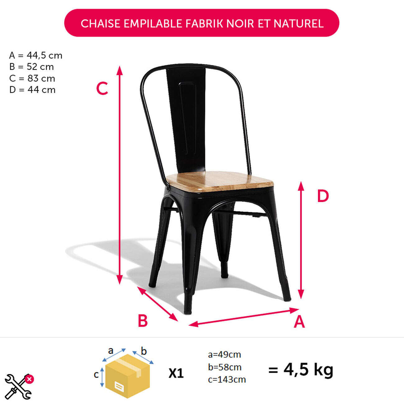 Chaise empilable Fabrik métal et bois