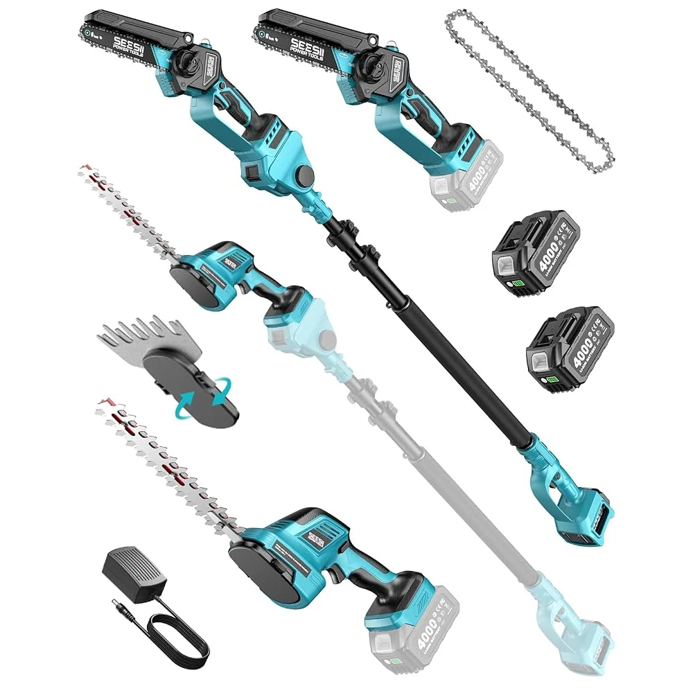 SEESII 6-in-1 Cordless Pole Saw & Hedge Trimmer Combo, Brushless Motor