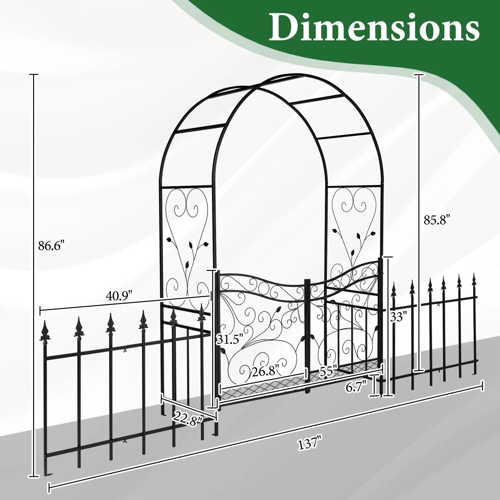 Ktaxon Garden Arch, Iron Arch for Climbing Plants, 7.2 FT Garden Arch with Seat Weather - Resistant, Black