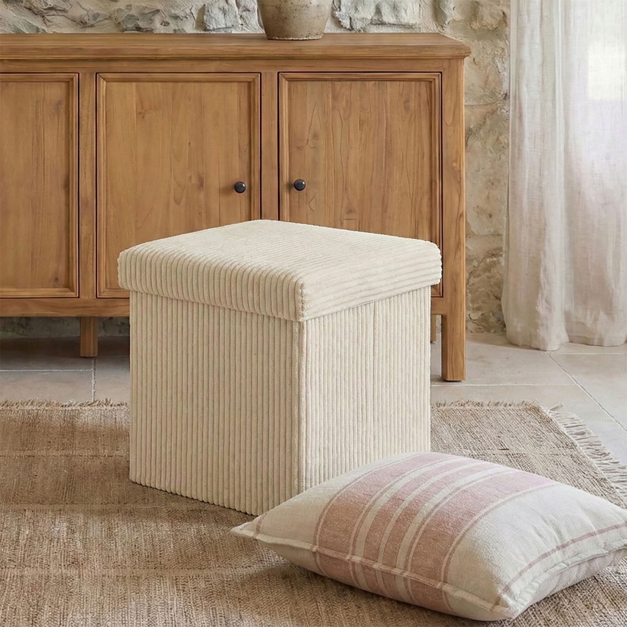 BAO - Pouf en tissu avec coffre de rangement H38 - beige