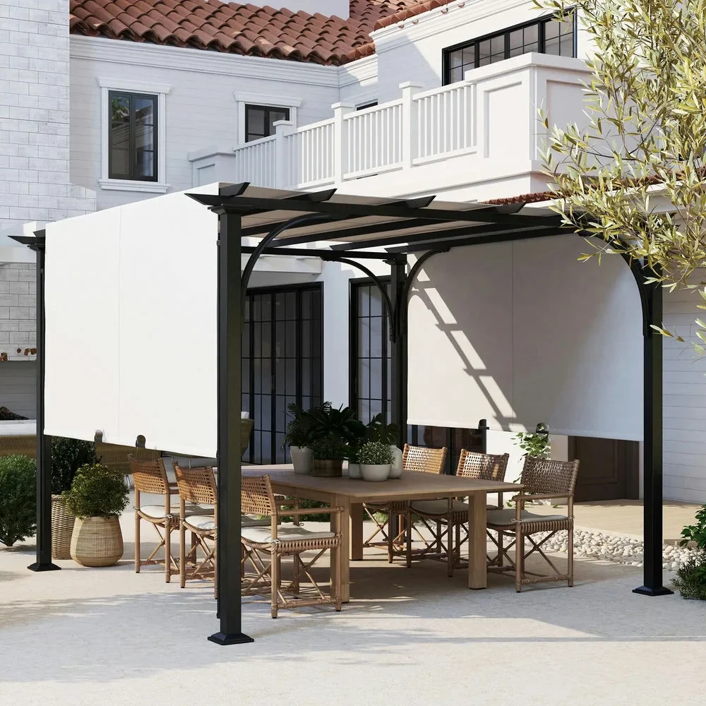 Spaco 10' x 10' Patio Pergola with Weather-Resistant Steel Frame, Backyard Sun Shade Canopy Cover Shelte, Grill Shade for Outdoor as Garden, Patio, White