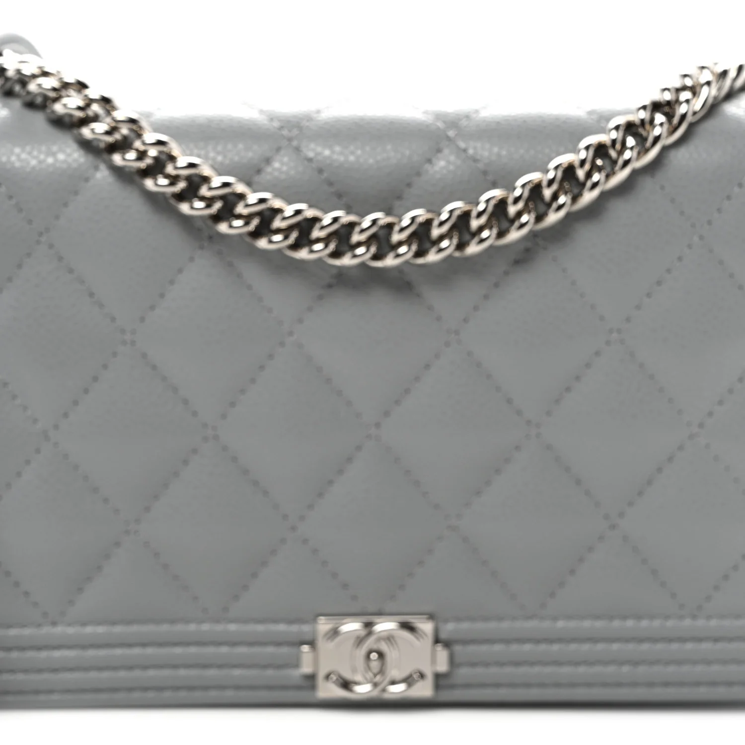 Caviar Quilted Boy Wallet On Chain WOC Grey