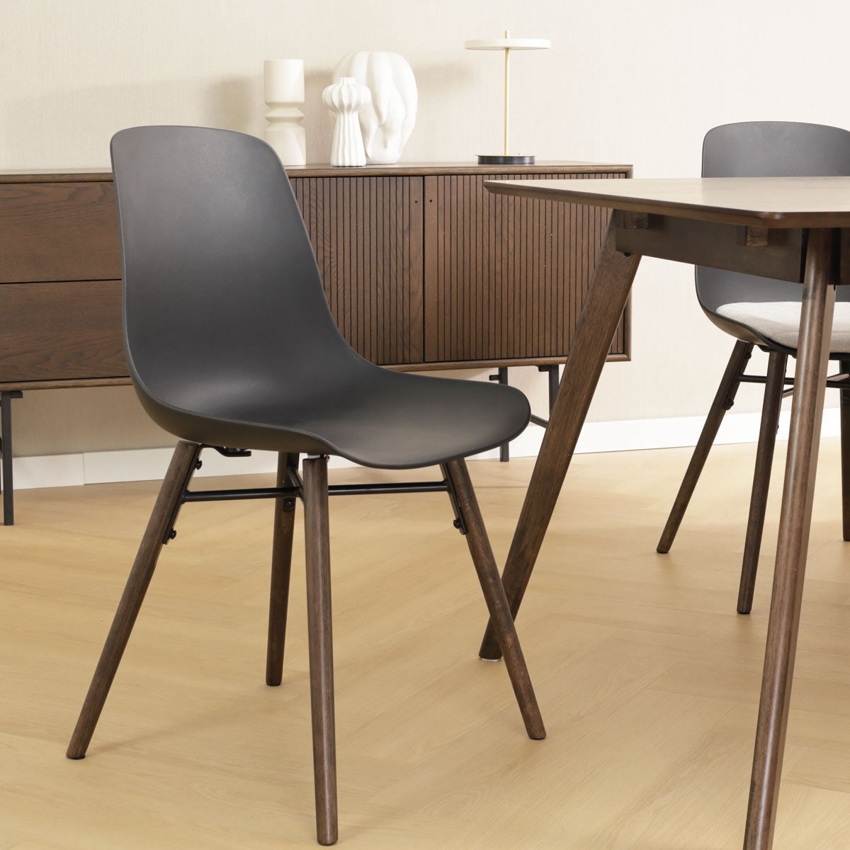 Nolon Nena-Pip Eetkamerstoelen Set van 2 - Zwart - Walnoot Poten