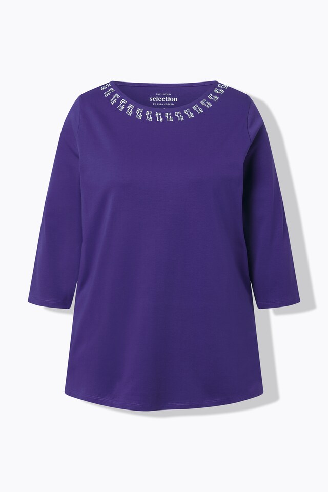 Rhinestone Boat Neck 3/4 Sleeve Top