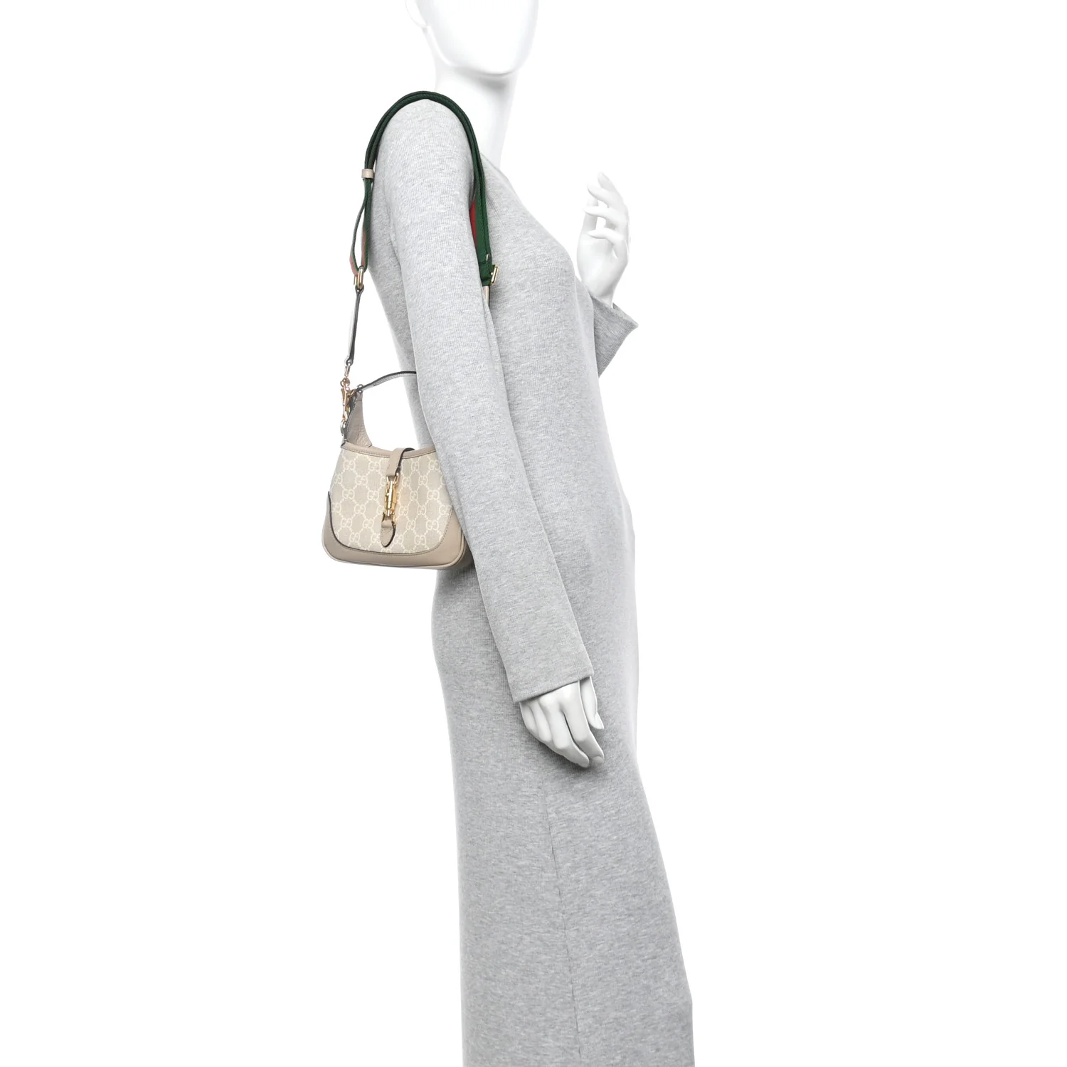 GG Supreme Monogram Textured Dollar Calfskin Mini Jackie 1961 Hobo Beige Mystic White Oatmeal