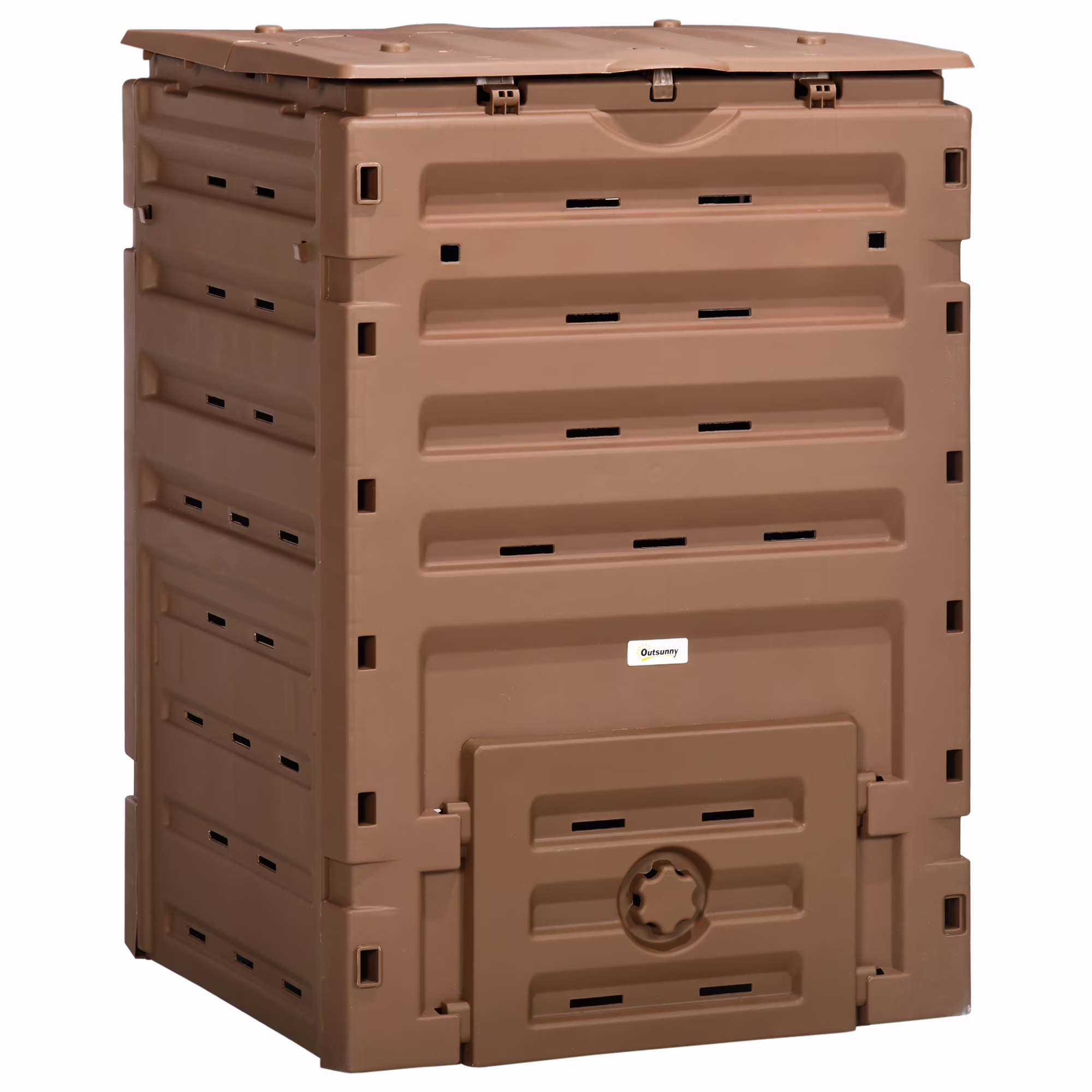 CoSoTower Garden Compost Bin, 120 Gallon (450L) Garden Composter, Bpa Free, with 80 Vents and 2 Sliding Doors, Lightweight & Sturdy, Fast Creation of Fertile Soil, Brown