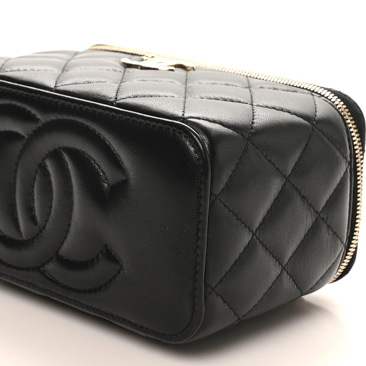 Lambskin Quilted Small CC Vanity Case Black