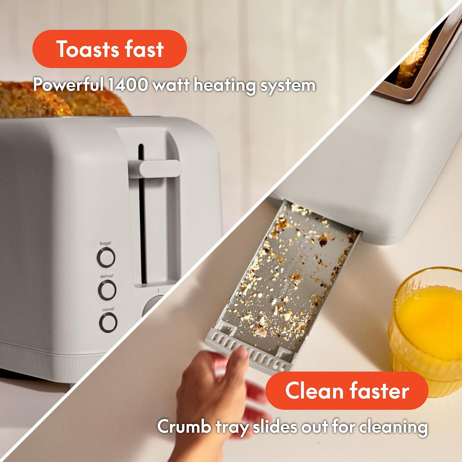 bella Fits-Anywhere ™   Slim Toaster, 4 Slice Extra Long & Wide Slot, Oatmilk