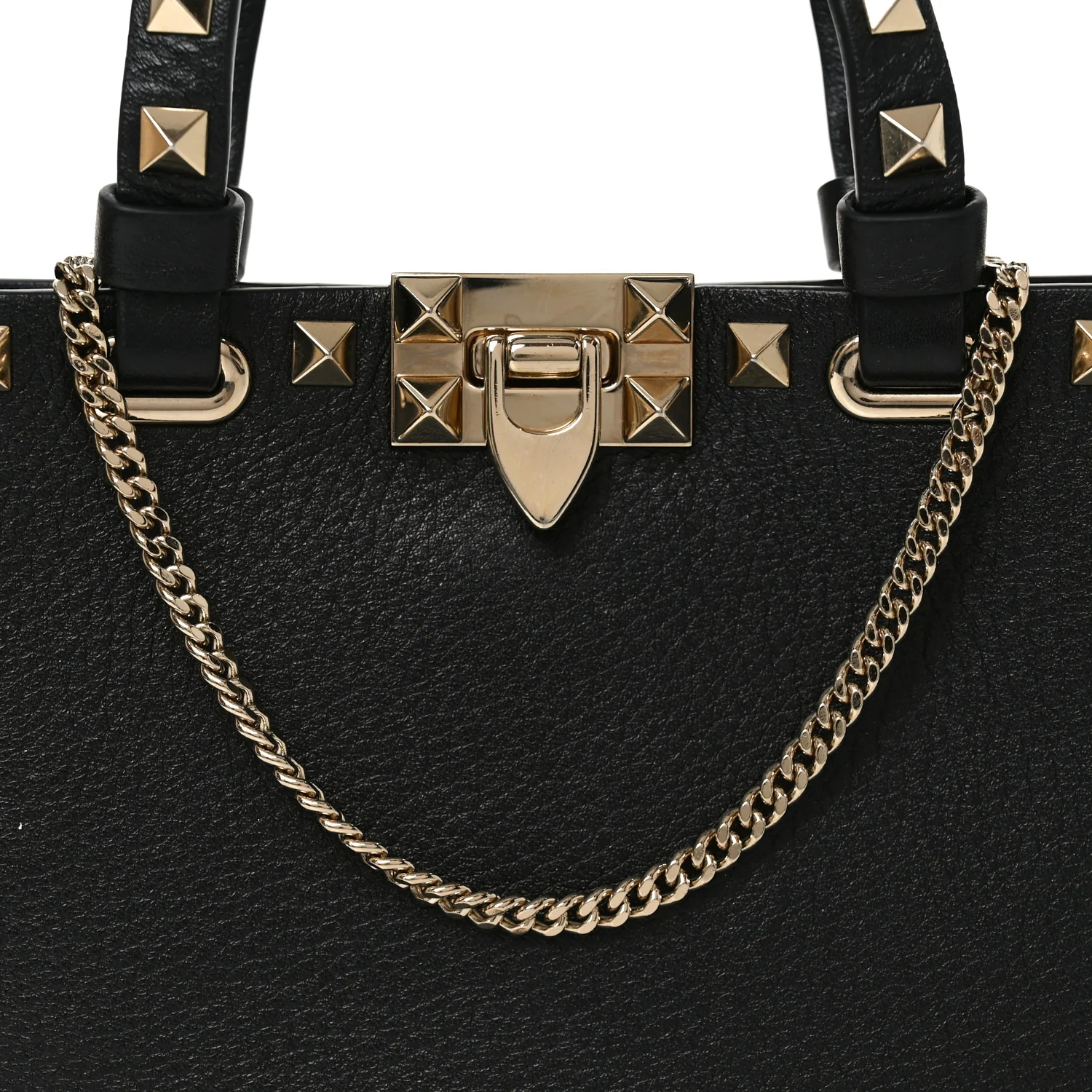 Grainy Calfskin Mini Rockstud Shopping Bag Black