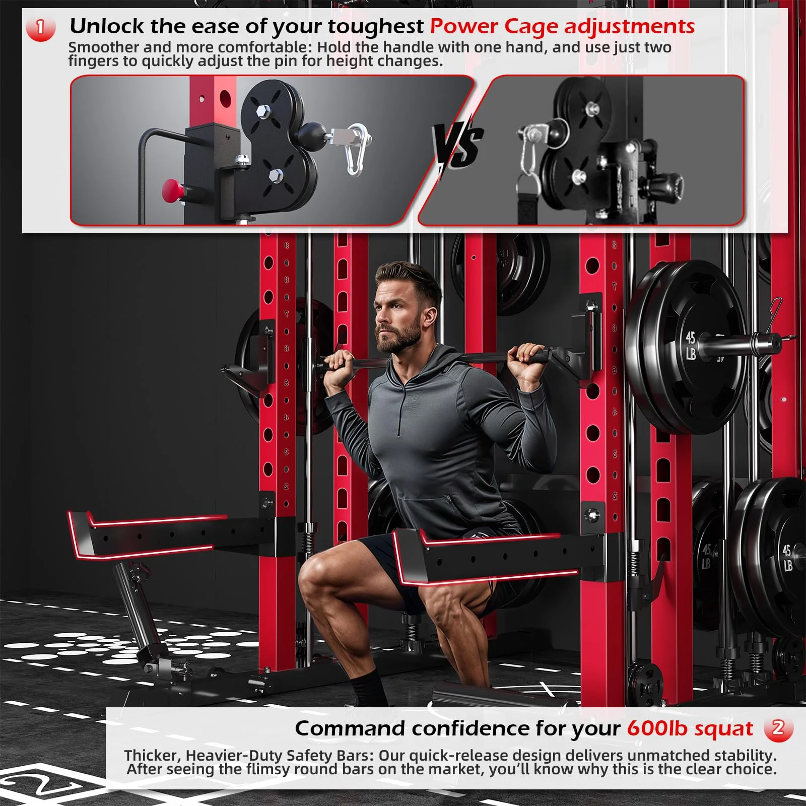 AECOJOY Smith Machine Power Squat Rack Cage, 2000lbs Crossover Machine with LAT Pulldown Strength Training Power Cages