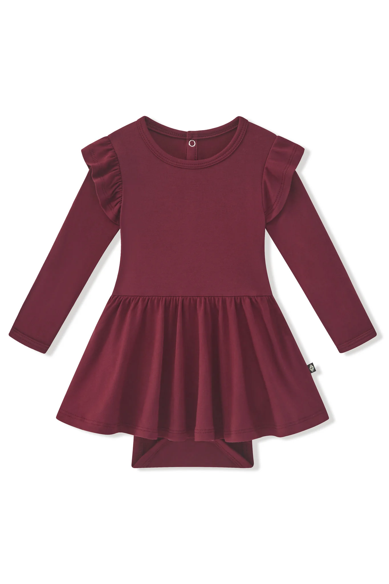 Long Sleeve Twirl Bodysuit Dress in Burgundy