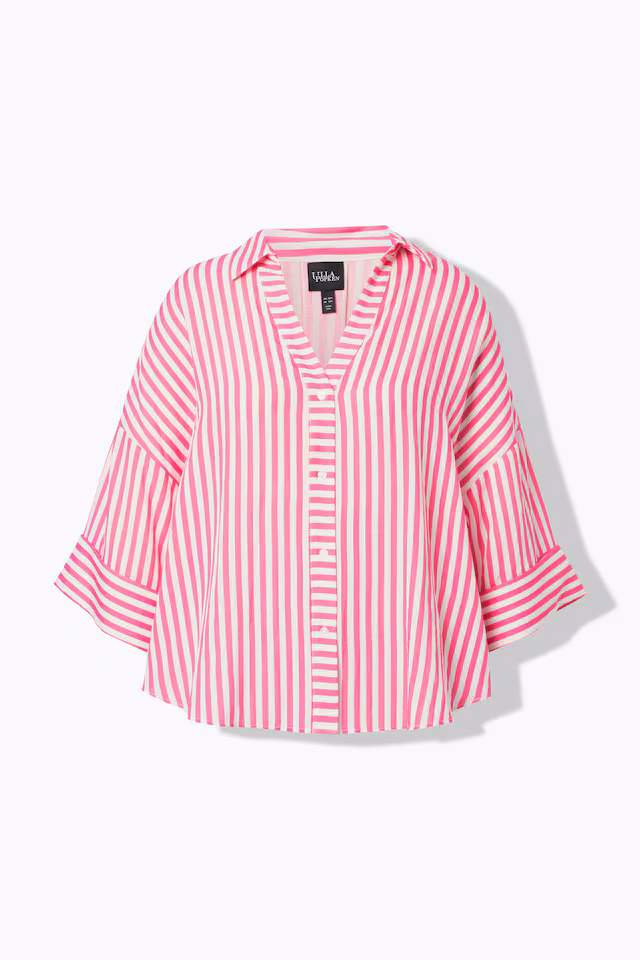 Mixed Stripe 3/4 Sleeve Button Down Blouse