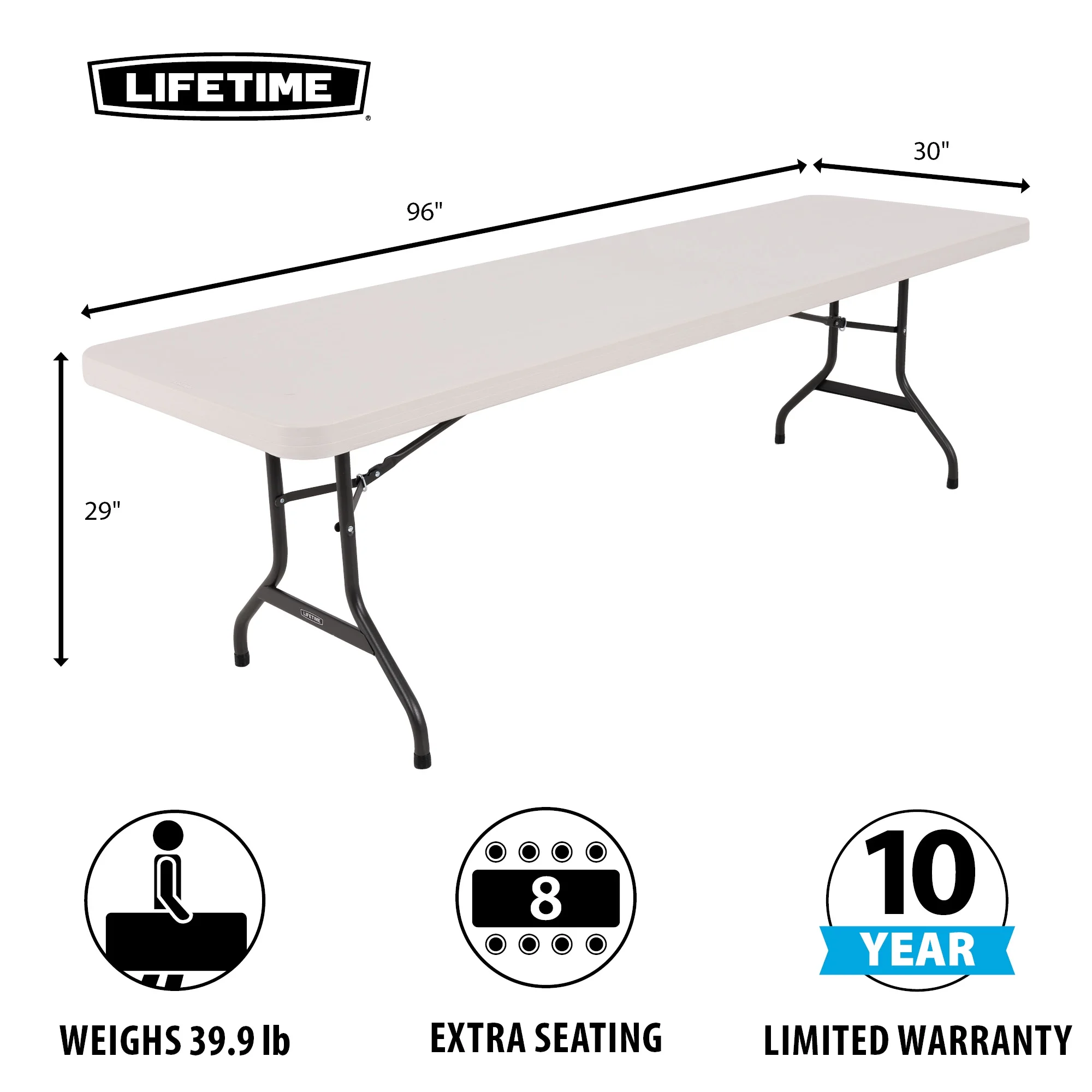 Lifetime 8' Commercial Grade High - Quality Folding Table, Almond (22984)