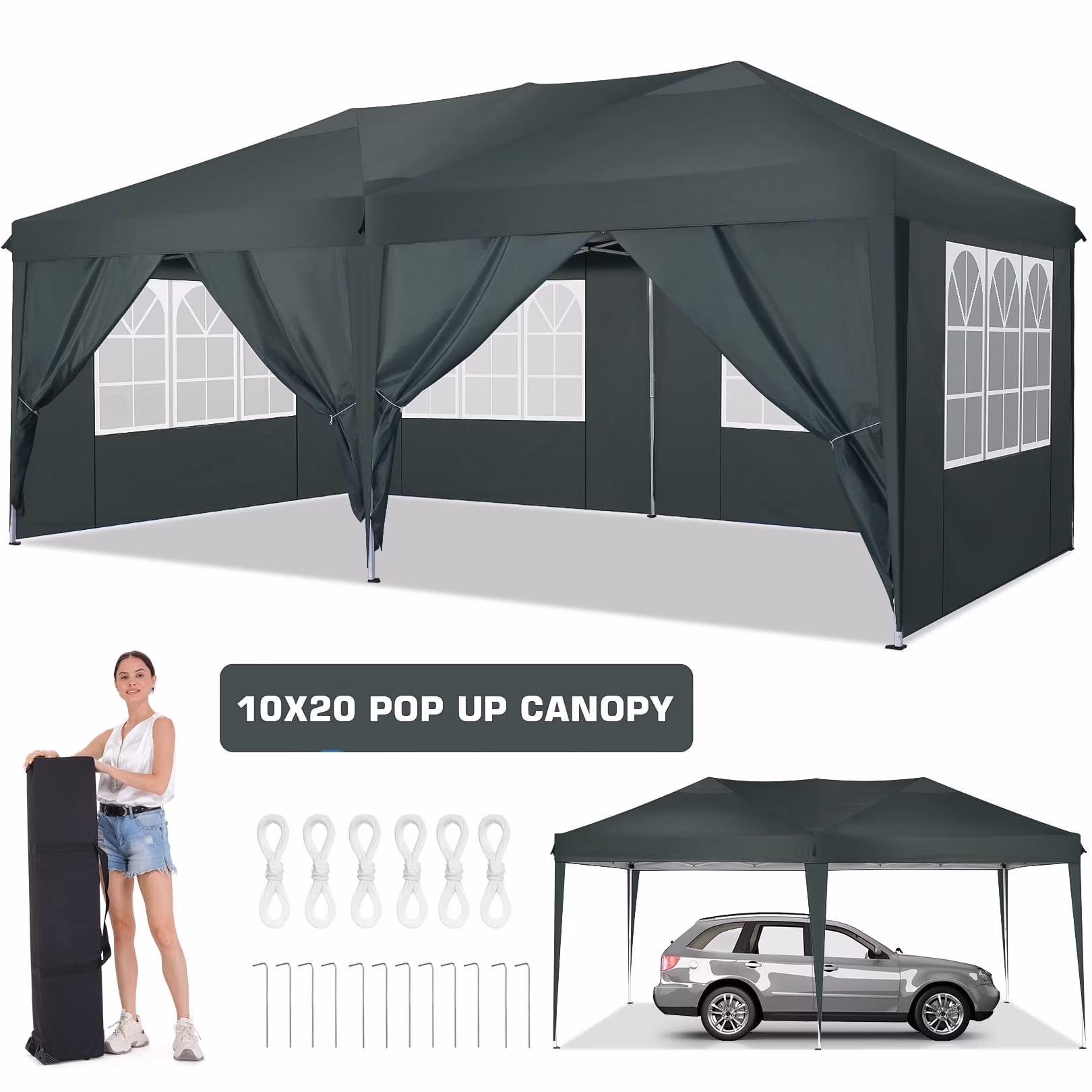 10' x 20' Pop Up Canopy Tent, Instant Outdoor Party Canopy, Straight Leg Shelter, Adjustable Height Waterproof Gazebo with Carrying Bag for Party Wedding Picnic Tent(10' x 20'/Blue) Image 7