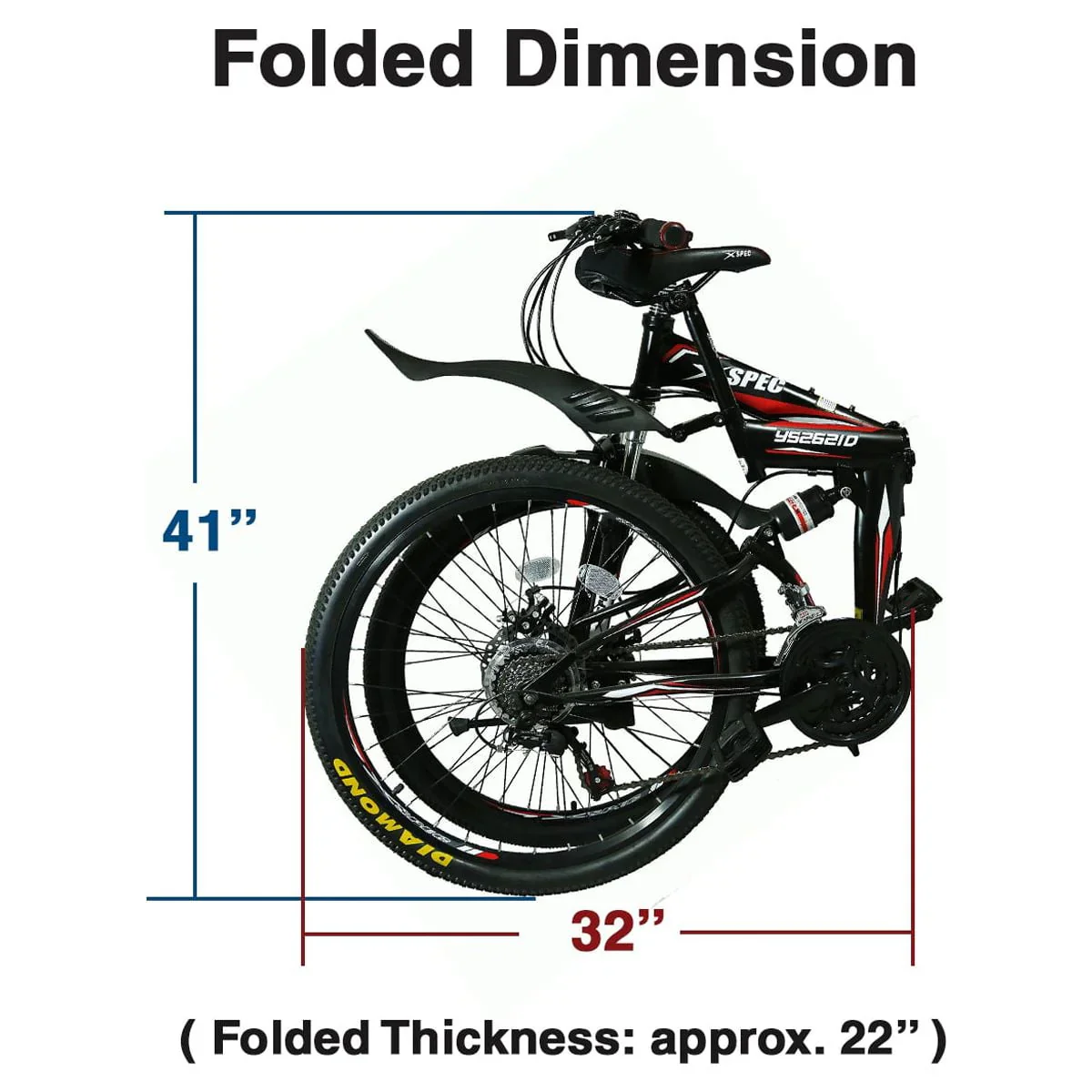 Xspec 7 Speed Folding Compact Mountain Bike, Black, 26 In.