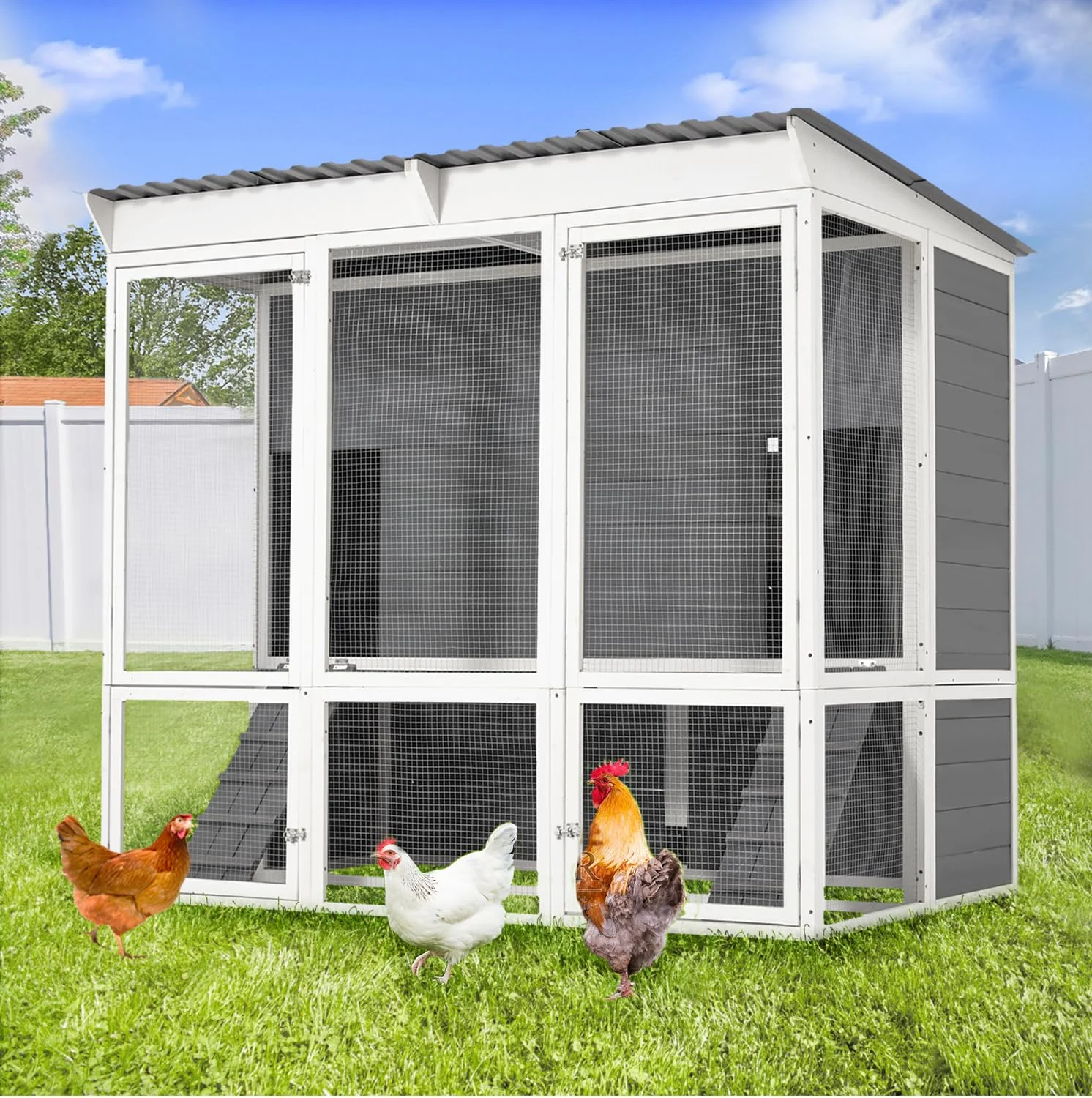 AECOJOY 67'' Extra Large Chicken Coop with Run, Wood Chicken House with 4 Nesting Boxes & Roost Bar for 8-10 Chickens