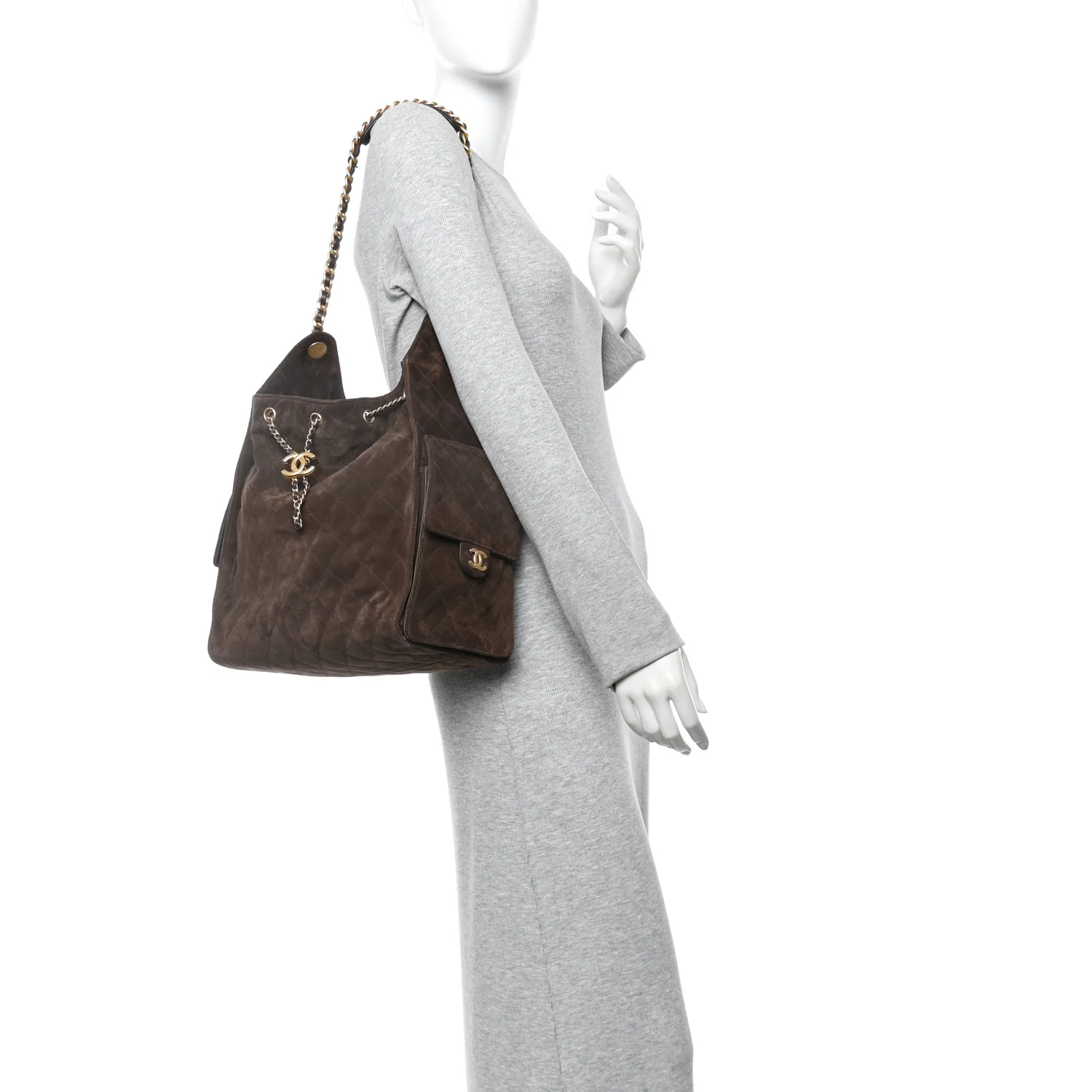Suede Quilted Medium Chanel 25 Handbag Dark Brown