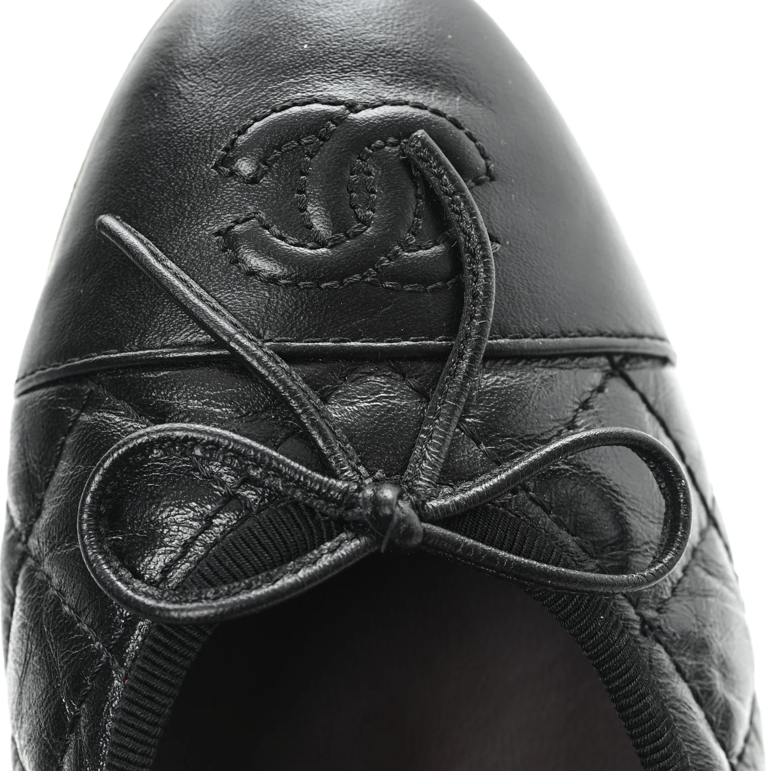Aged Calfskin Quilted CC Cap Toe Ballerina Flats 37.5 Black