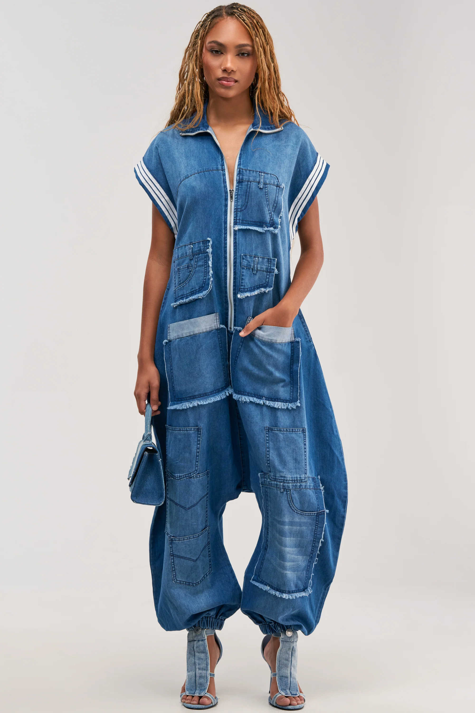 OFF-DUTY DENIM PATCHWORK JUMPSUIT - Akira Store
