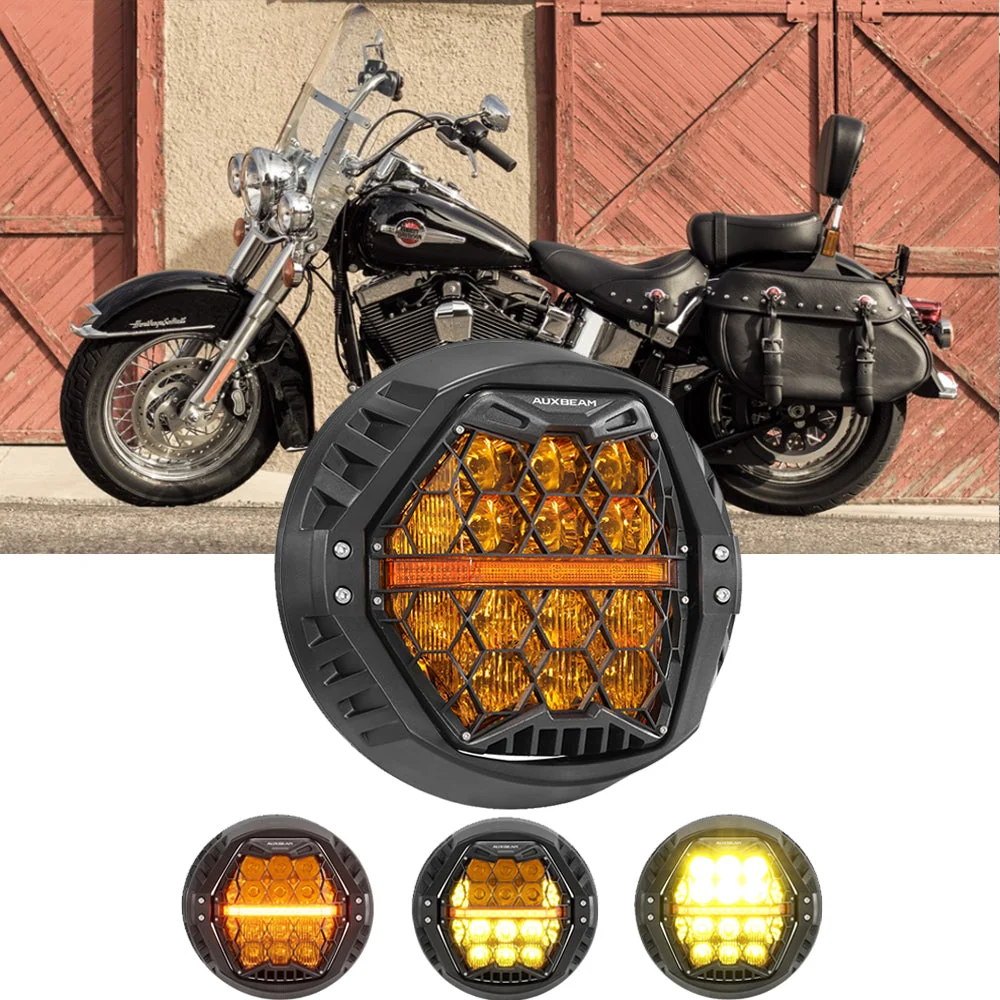 7 Inch 120W DOT Motorcycle LED Headlight Assembly with Amber DRL & Honeycomb Design (Hi/Lo Beam) for 1995-2017 Heritage Softail Classic FLST