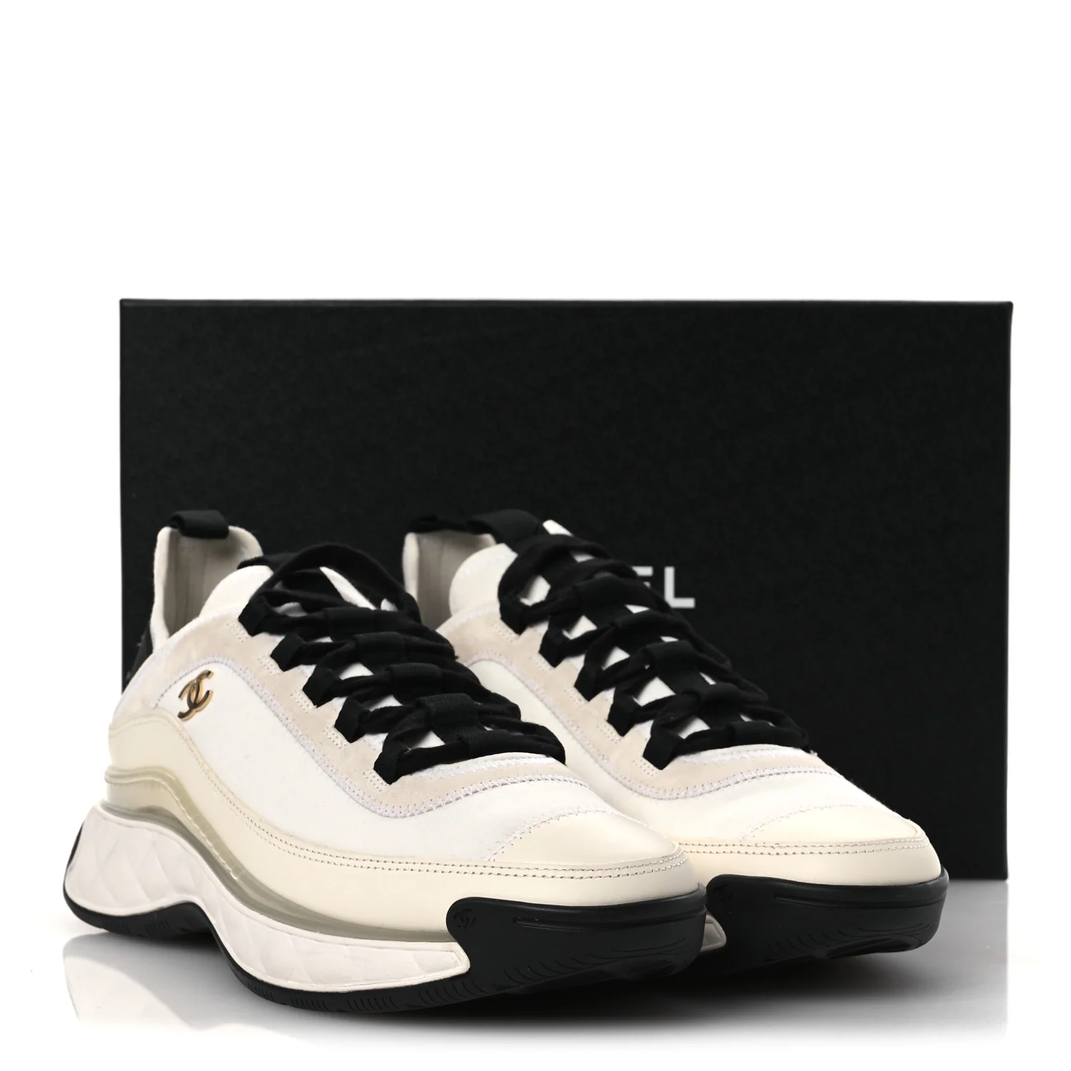 Velvet Calfskin Mixed Fibers CC Sneakers 40.5 Ivory Black