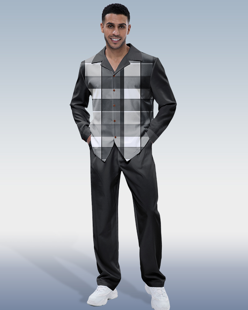 Ensemble de marche chemise à carreaux noirs à manches longues