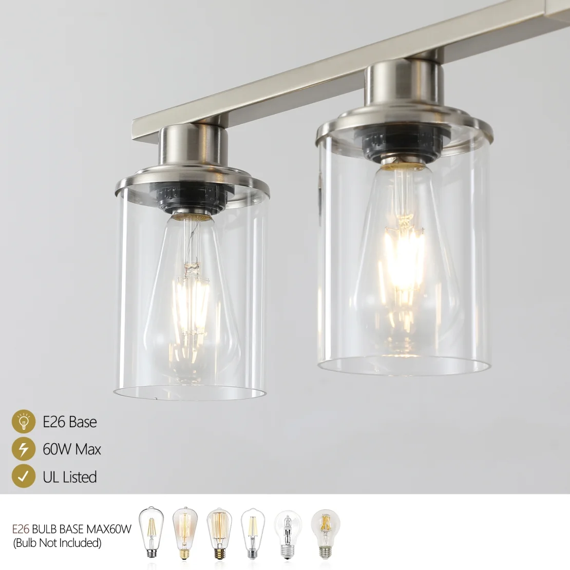 5-Light Kitchen Island Pendant Light, Farmhouse Industrial Chandeliers with Two Metal Rod Supports, Rectangular Island Lights for Kitchen, Living Room, Walnut/Black