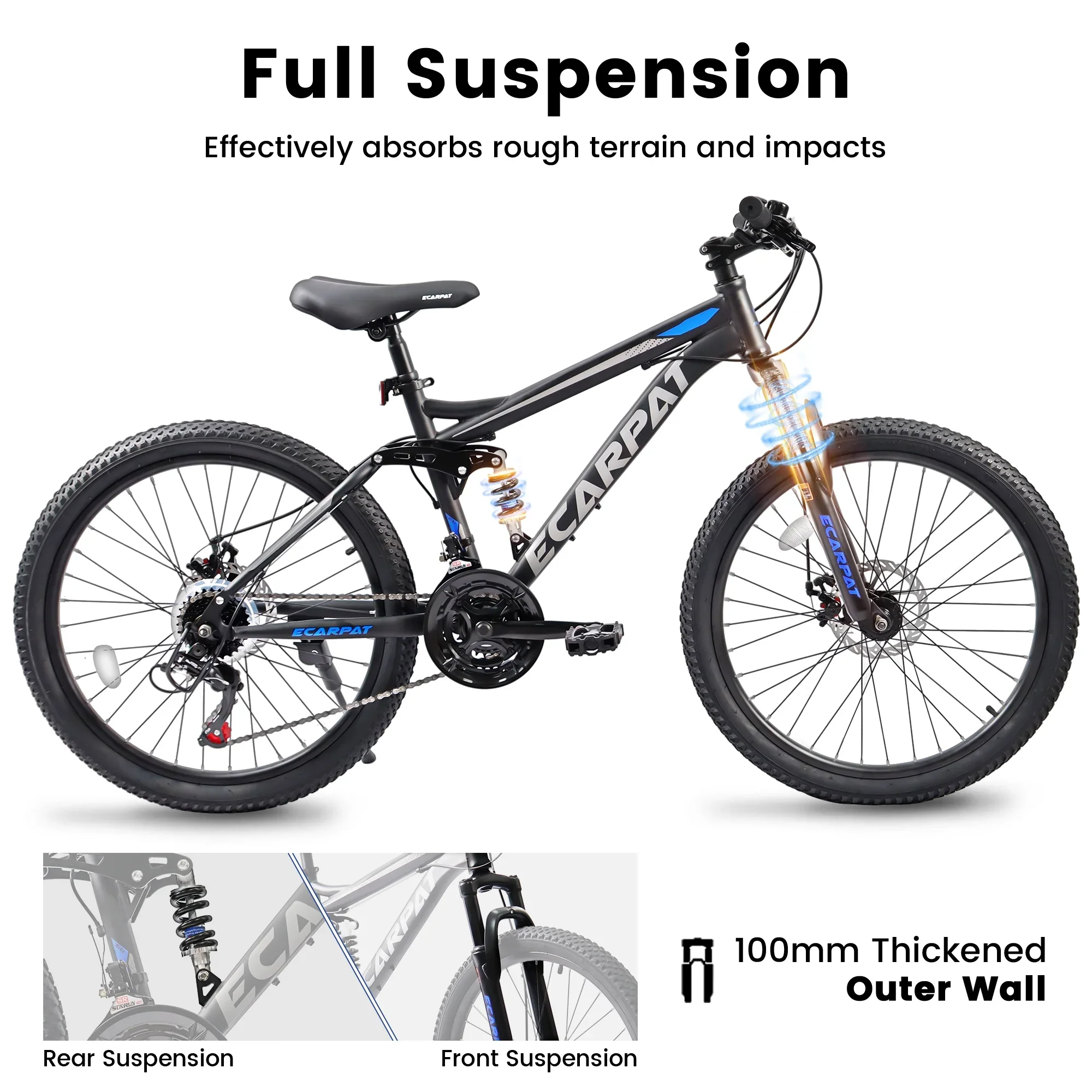 Aukfa 26 Mountain Bikes, 21-Speed Full Suspension Men Women Trail City Mountain Bike,Blue