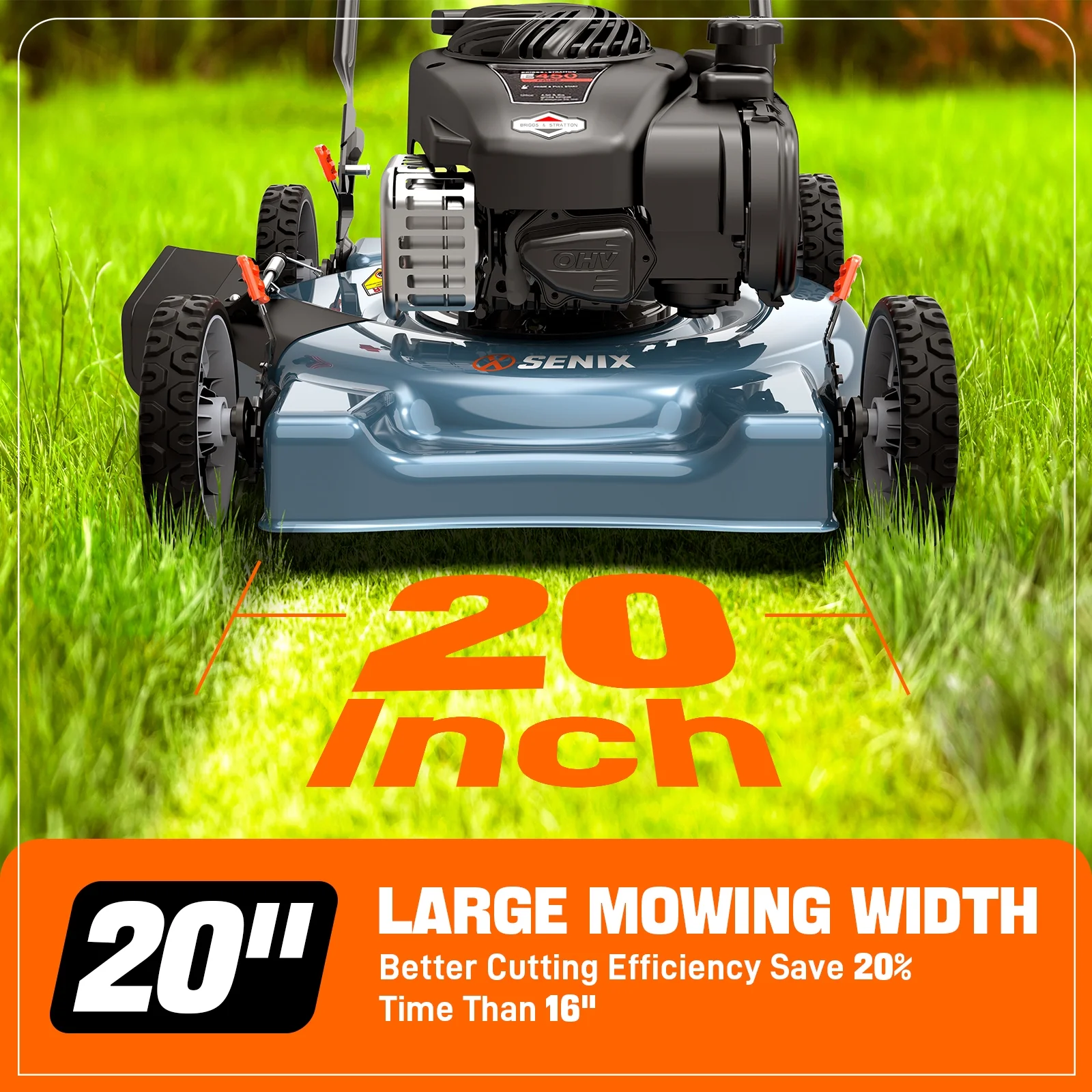 Gas Lawn Mower 20in Cutting Blade 21in Cutting Deck, 125 cc 4-Cycle Made in USA Engine Push Mower, Side Discharge, 5-Position Height Adjustment, LSPG-L3(20in) - Image 2