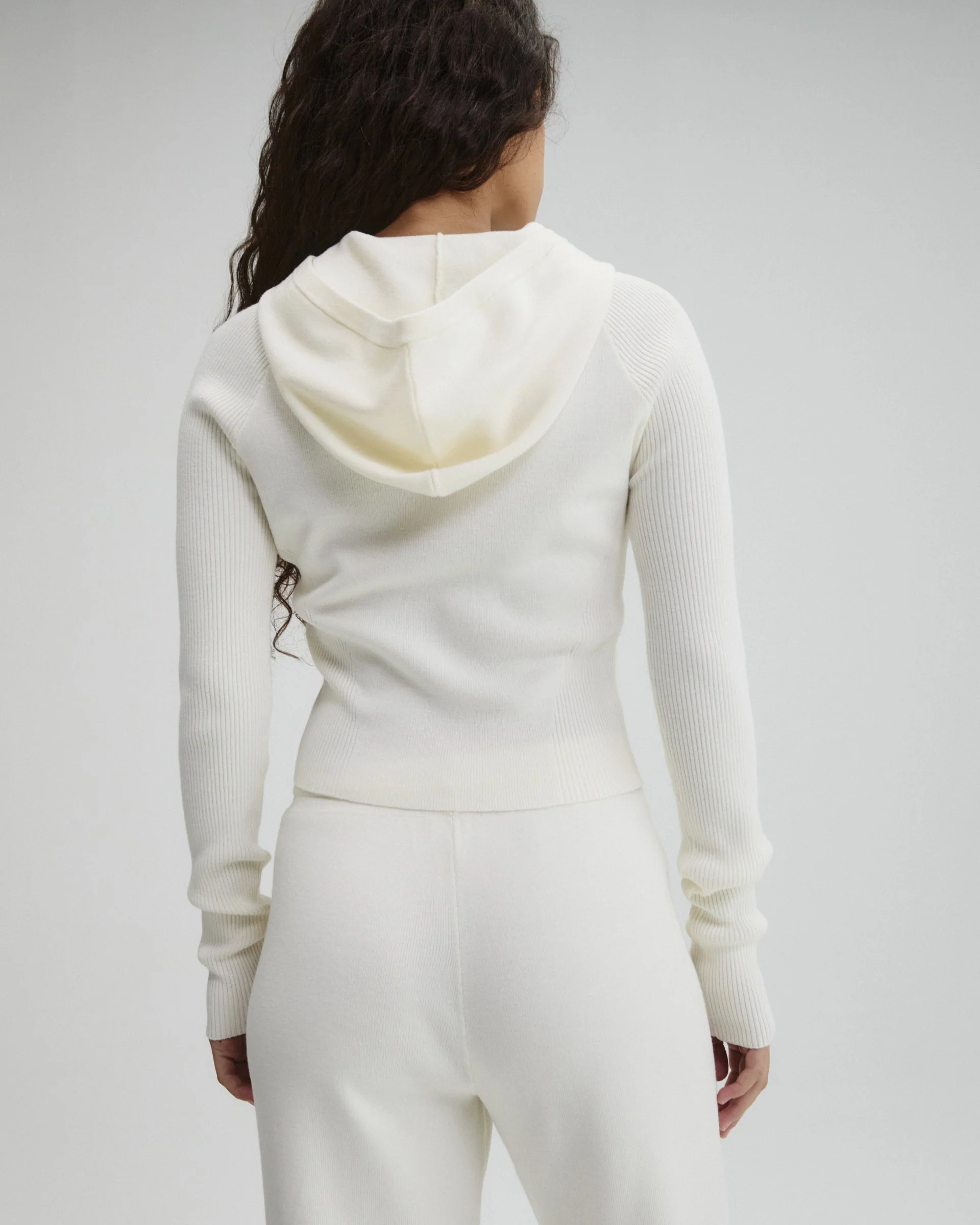 Panel Rib Knit Hoodie - Marshmallow White