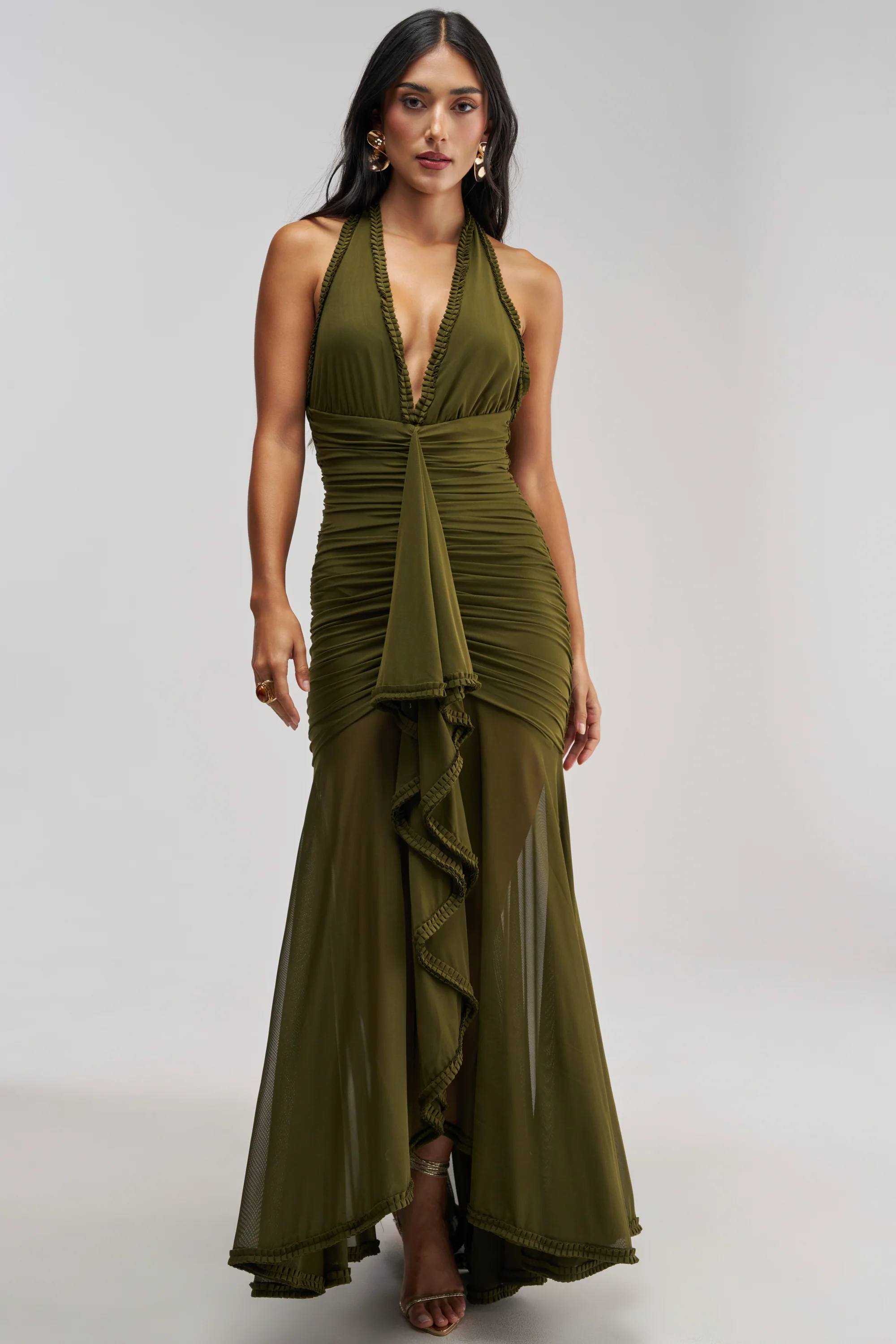SWEET SUNSET MESH MAXI DRESS IN OLIVE - Akira Store