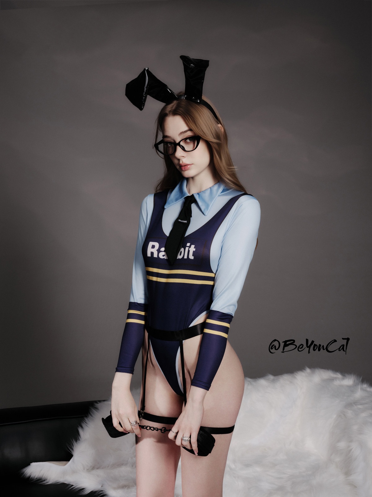 Bu You Cat:  Sir Night Patrol * Cute Bunny Officer Cosplay: Sexy Uniform Jumpsuit
