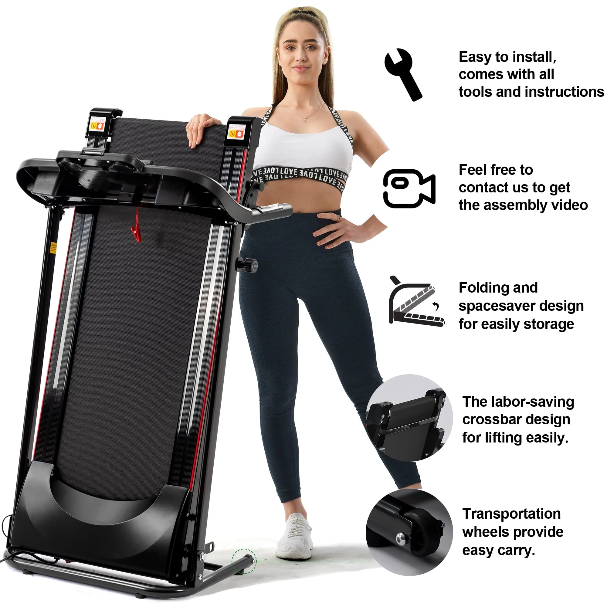 FYC 2.5HP Folding Treadmills for Home with Bluetooth & Incline, Portable Running Machine Electric Compact Treadmills Foldable for Exercise Home Gym Fitness Walking Jogging