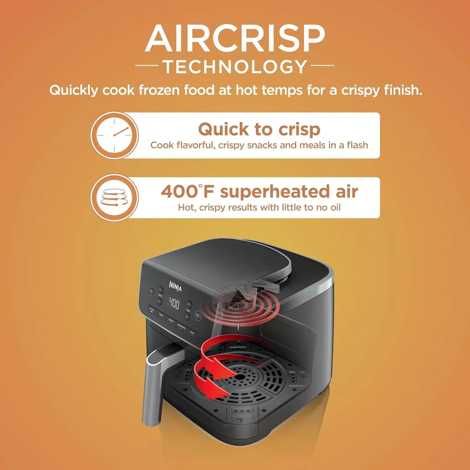 Friteuse à air Ninja Pro XL 6 en 1 avec capacité de 6,5 pintes, cuisson croustillante, rôtissage à l'air chaud