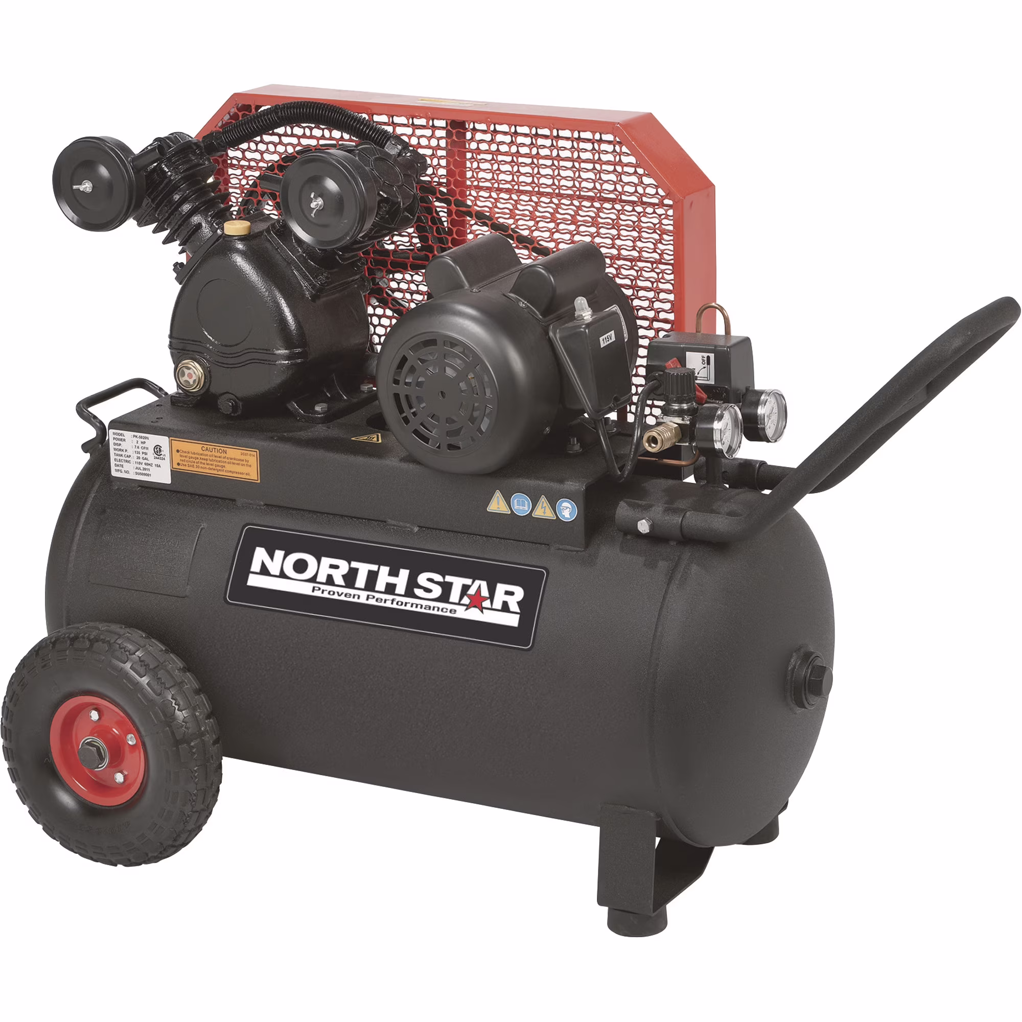 NorthStar Single-Stage Portable Electric Air Compressor, 2 HP, 20-Gallon, 5.0 CFM, Horizontal