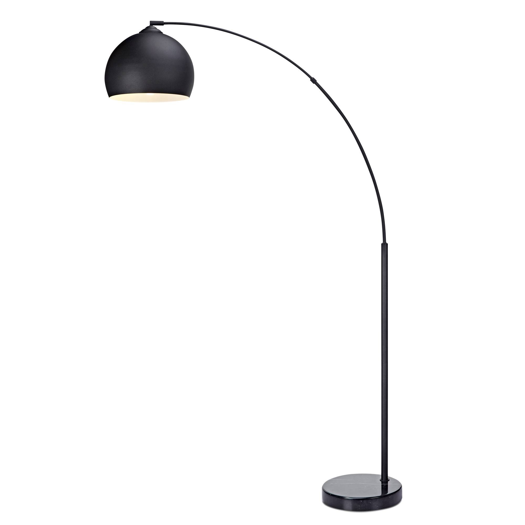 Versanora Arquer Black Marble Arc Floor Lamp - Black Shade