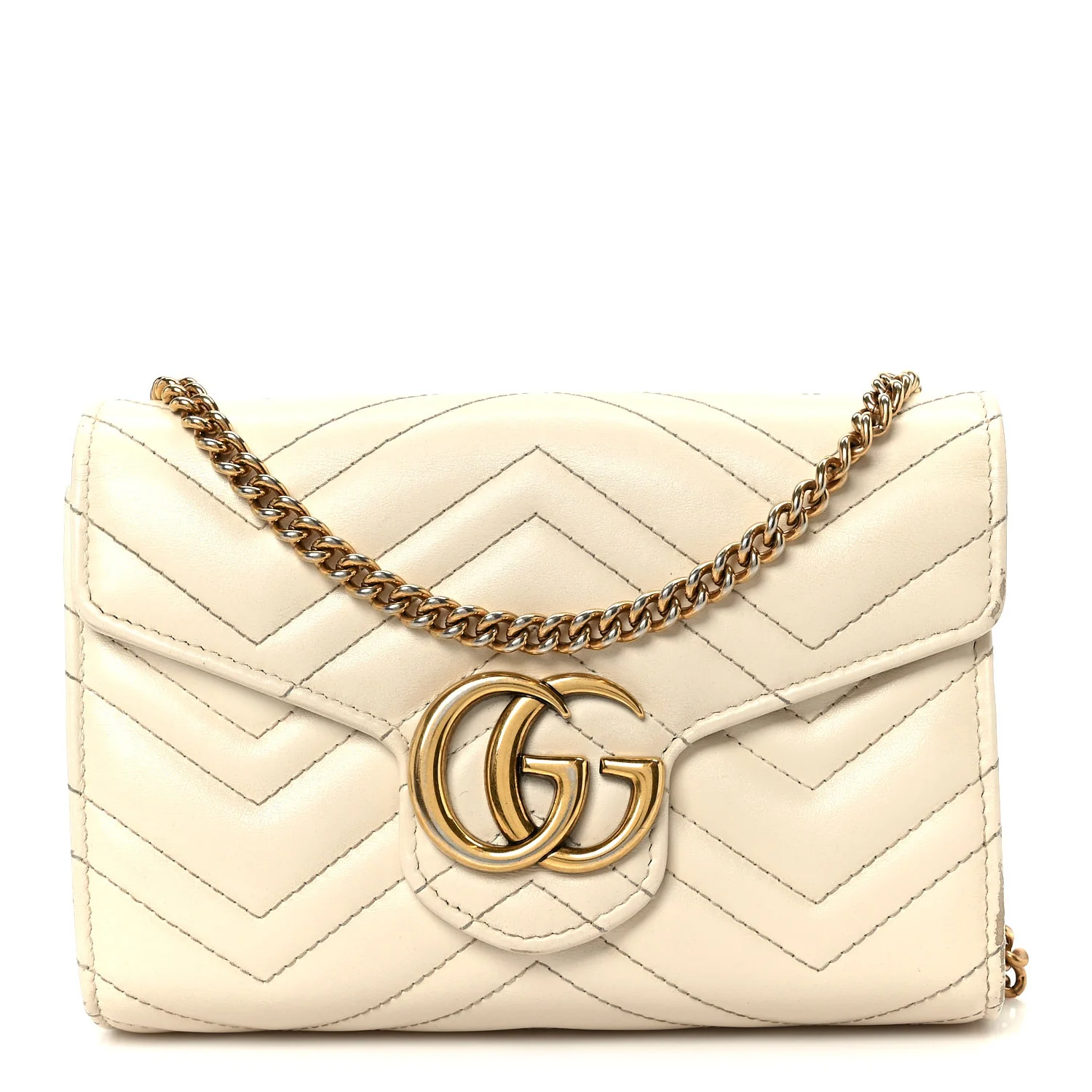 Calfskin Matelasse GG Marmont Chain Wallet Mystic White