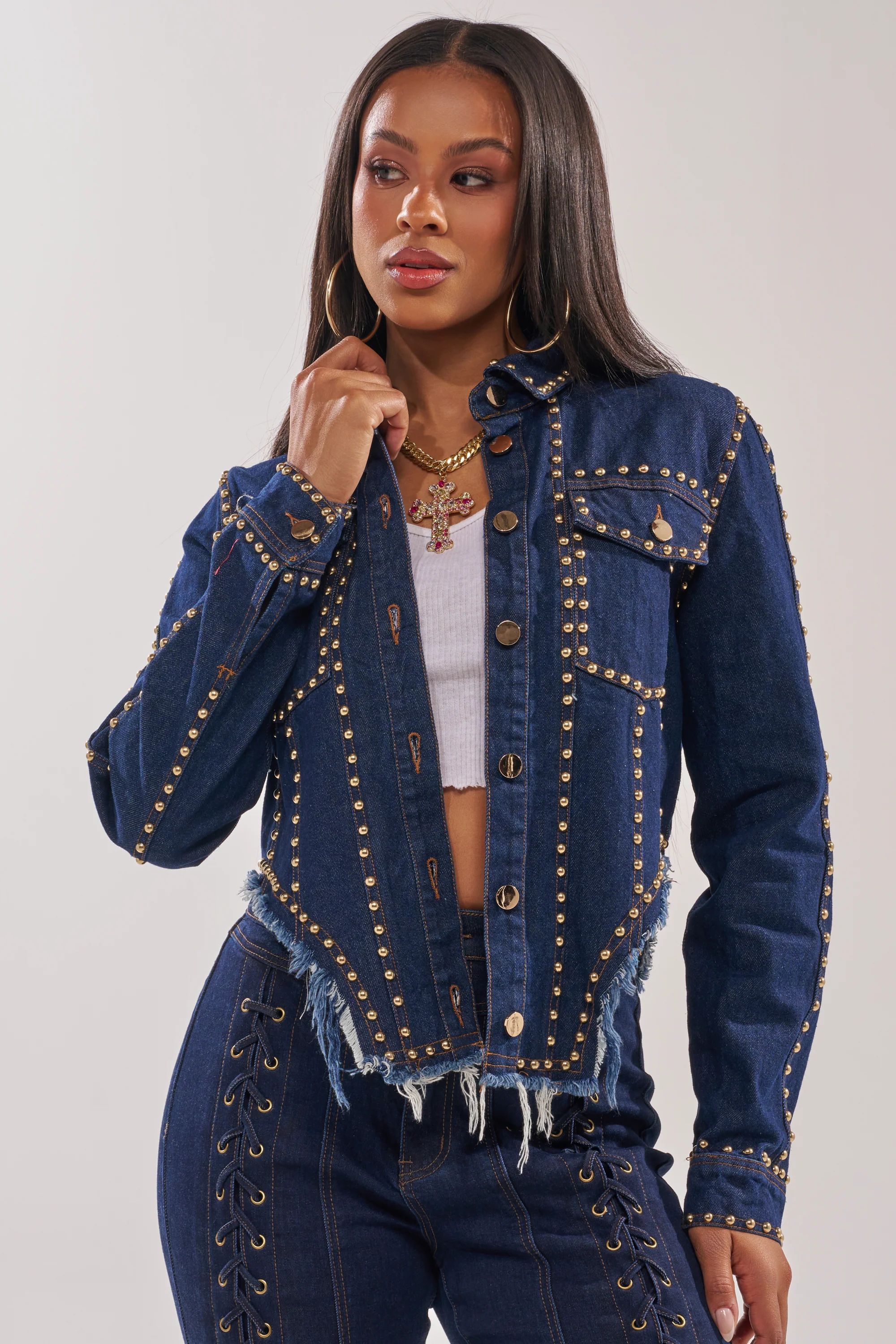 HOTLANTA STUDDED DENIM JACKET - Akira Store