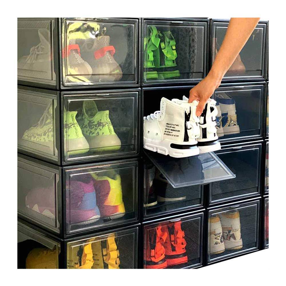 Stackable Shoe Organizer Shoes Box Womens Mens Shoe Sneakers Storage Box Foldable Stackable Shoe Storage Container Clear Closet Shelf for Closet, Size