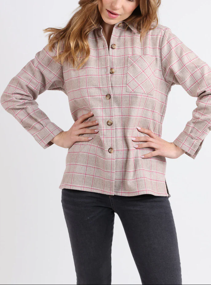 Surchemise femme en laine à carreaux rose