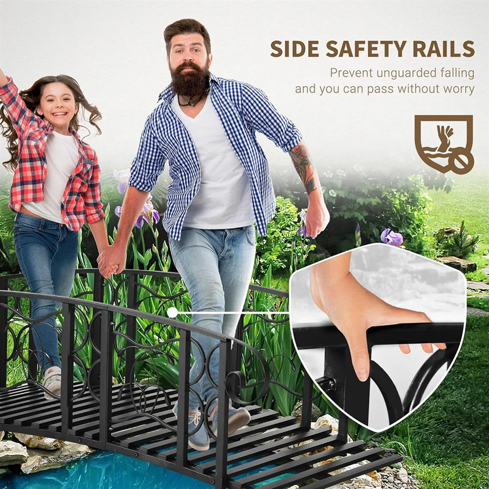 GVN Bridge, Garden Bridge,Metal Arch Backyard Garden Bridge with 660 lbs. Weight Capacity, Safety Siderails, Black