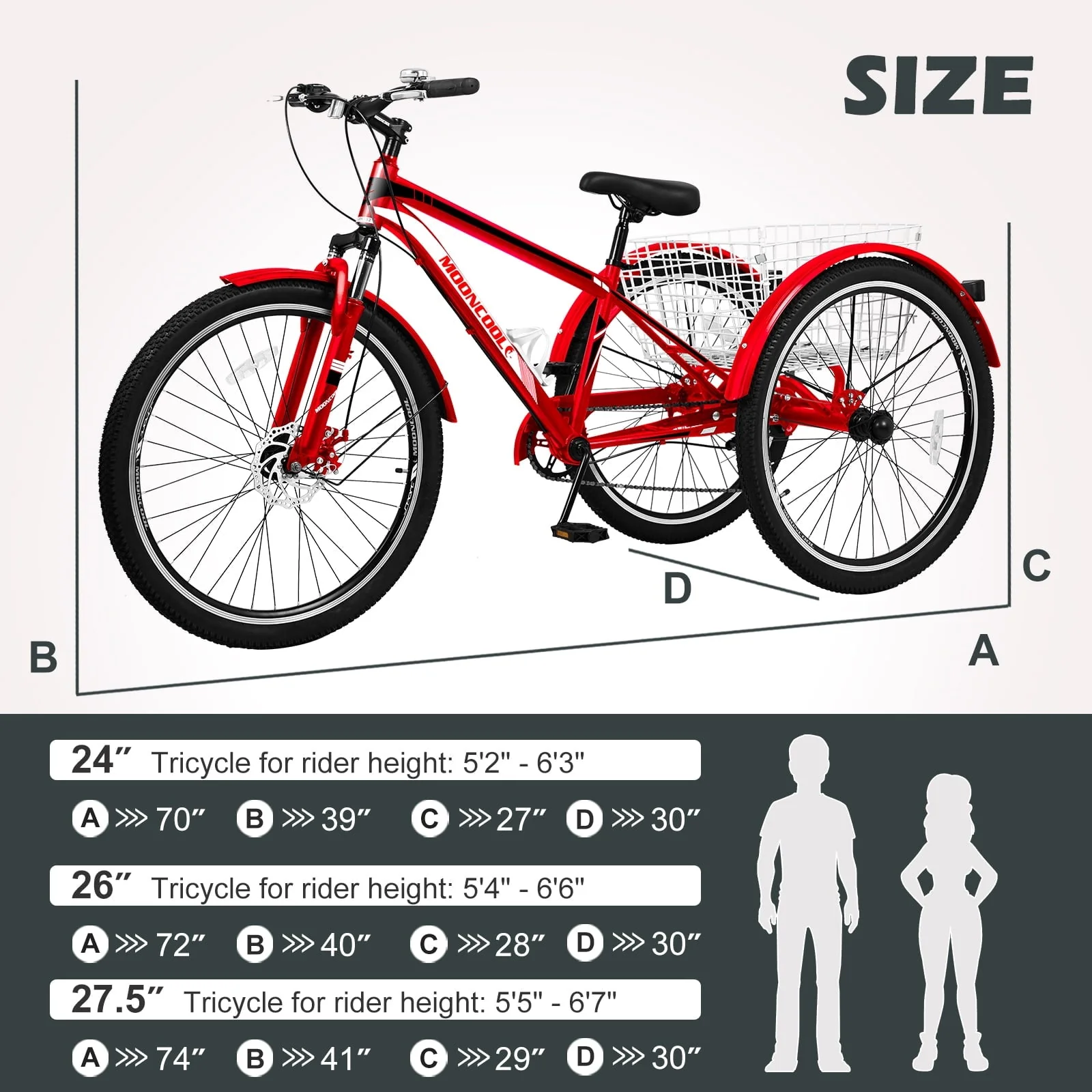 26" Mountain Tricycle, 7 Speed Adult Trikes Shopping Bicycle with Rear Basket,Adult Tricycle - Image 6