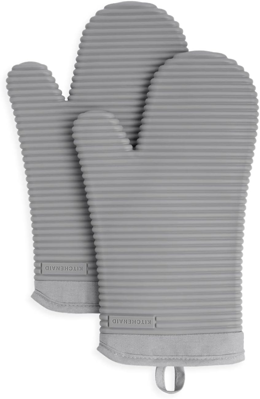 KITCHENAID Ribbed Soft Silicone Oven Mitt 2-Pack Set, 7.5