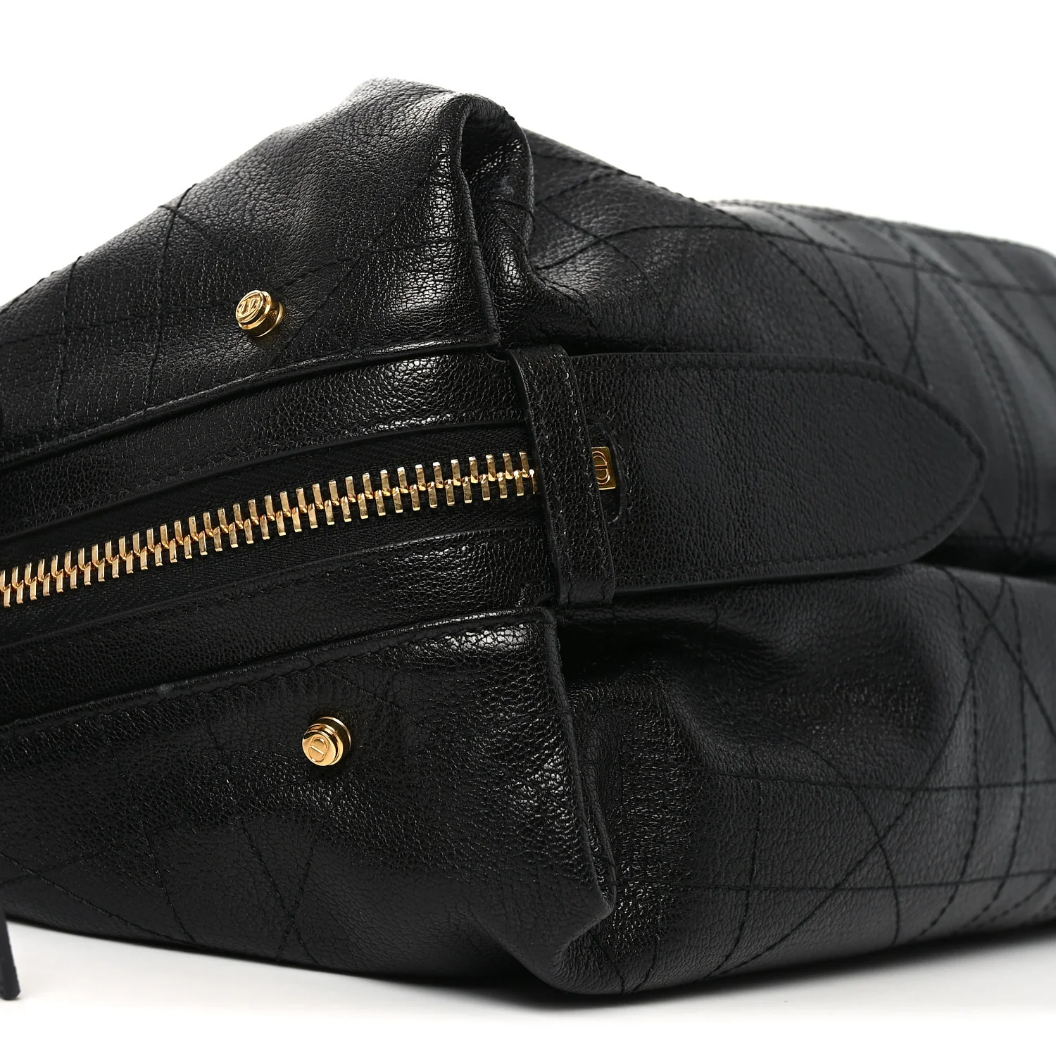 Shiny Grained Calfskin Macrocannage Medium D-Journey Bag Black