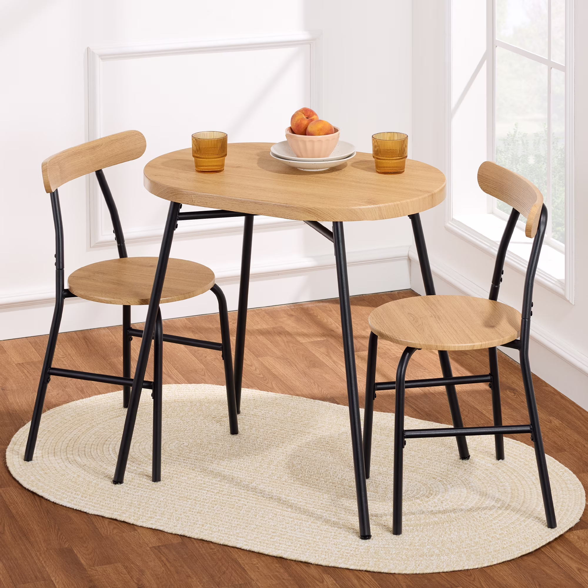 3-Piece Modern Oval Dining Table Set, Small Kitchen Dinette w/ 2 Chairs Black/Black(Black/Black) - Image 5